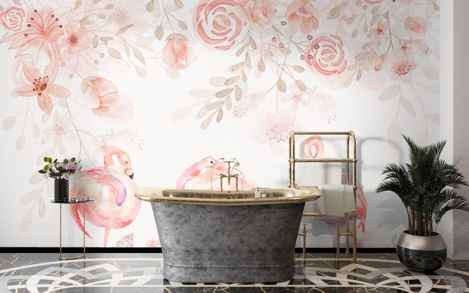 Fototapeta ružové plameniaky a puky