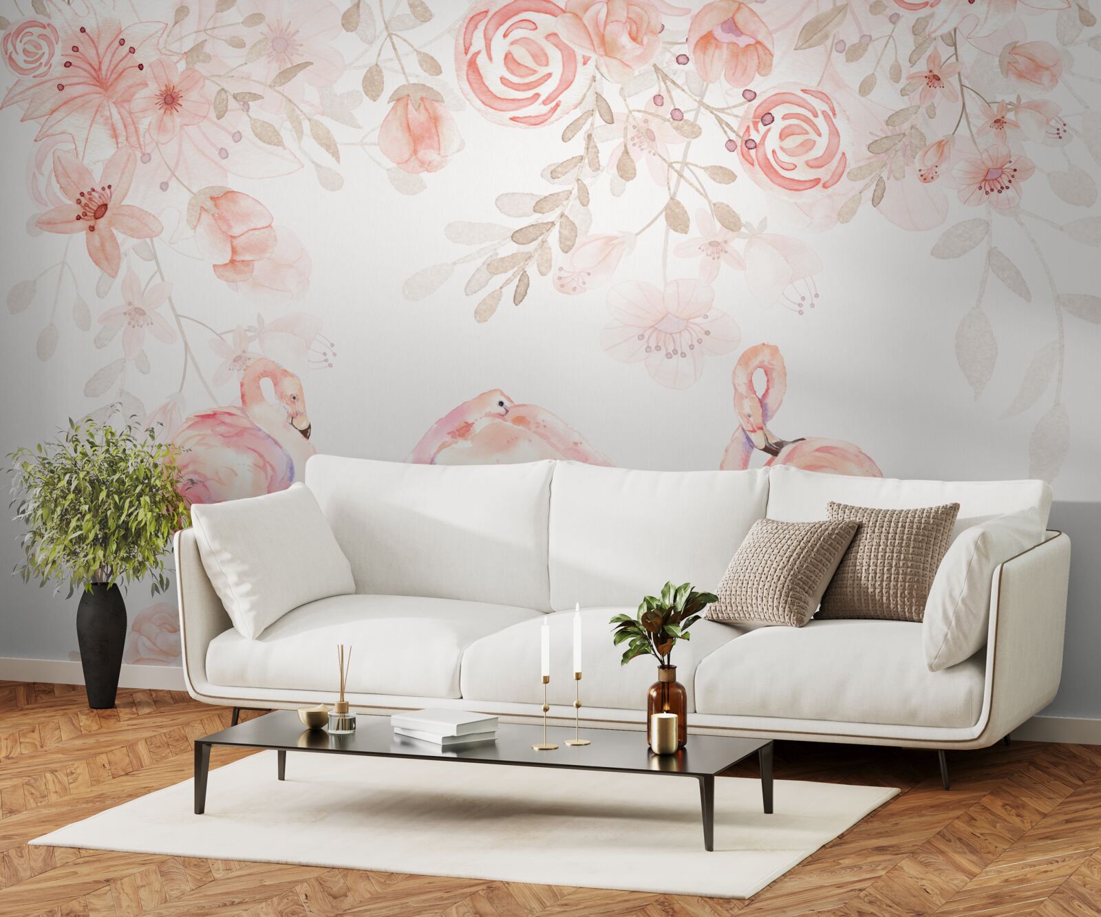 Fototapeta ružové plameniaky a puky