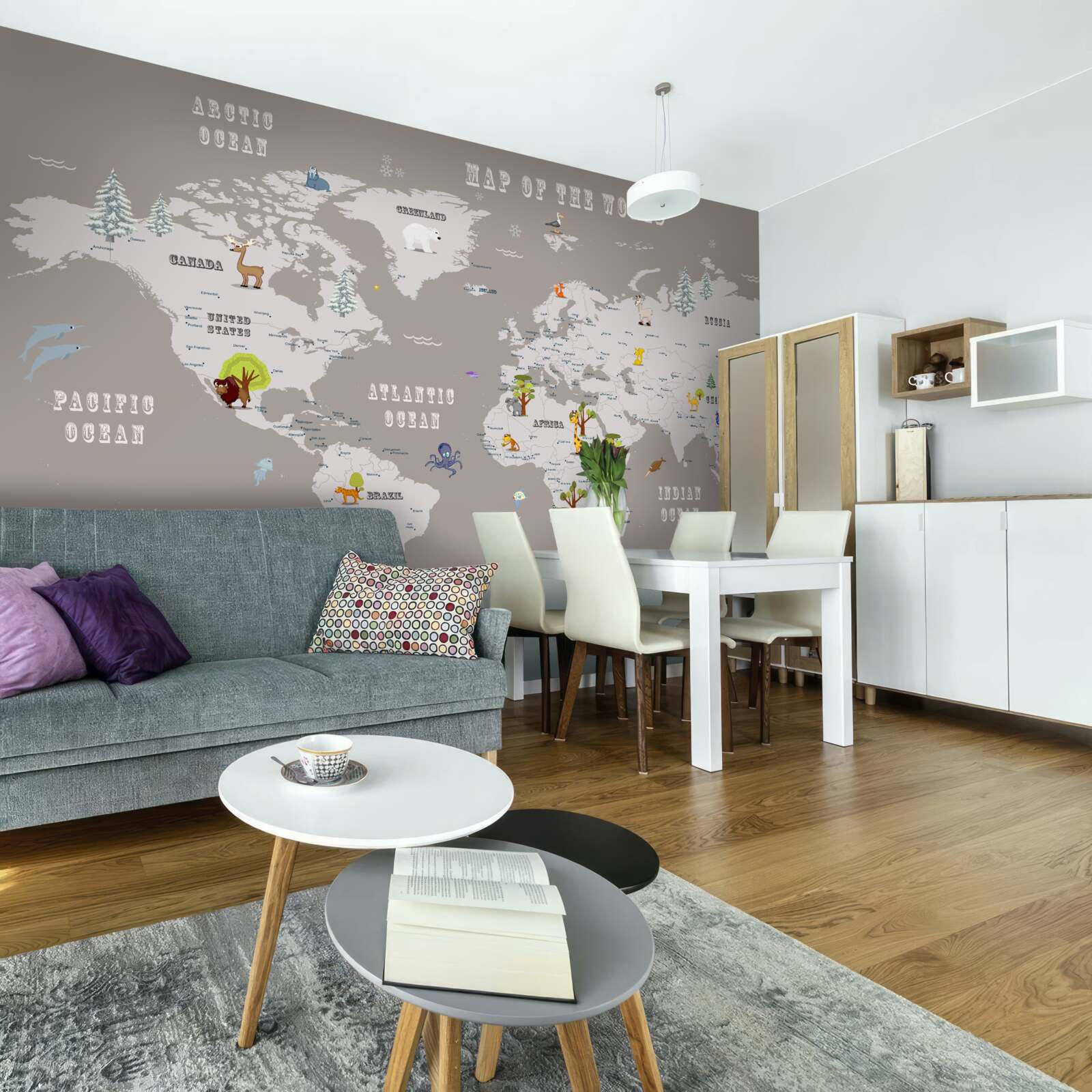 Fototapeta zvierat v geografickom atlase planéty