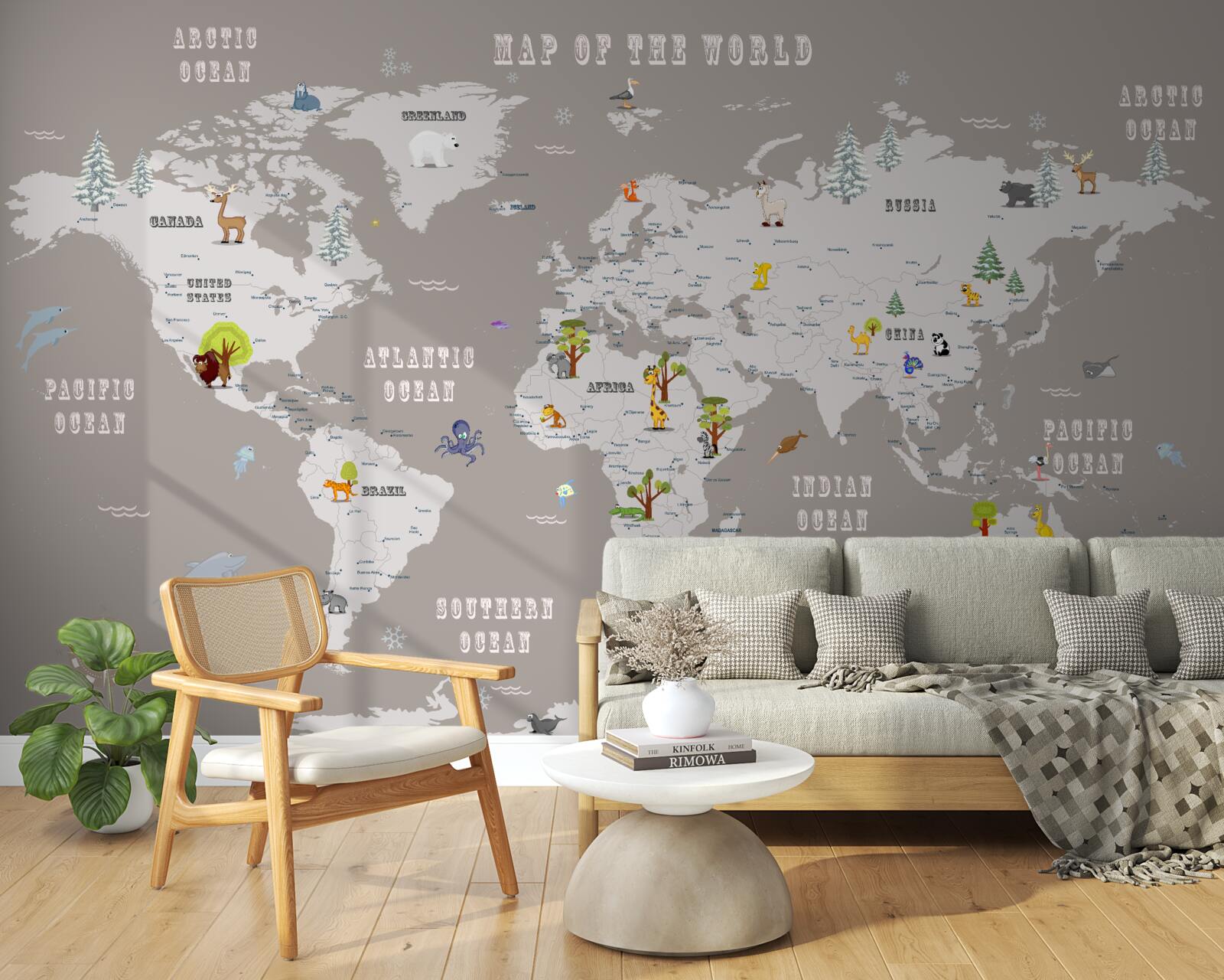 Fototapeta zvierat v geografickom atlase planéty