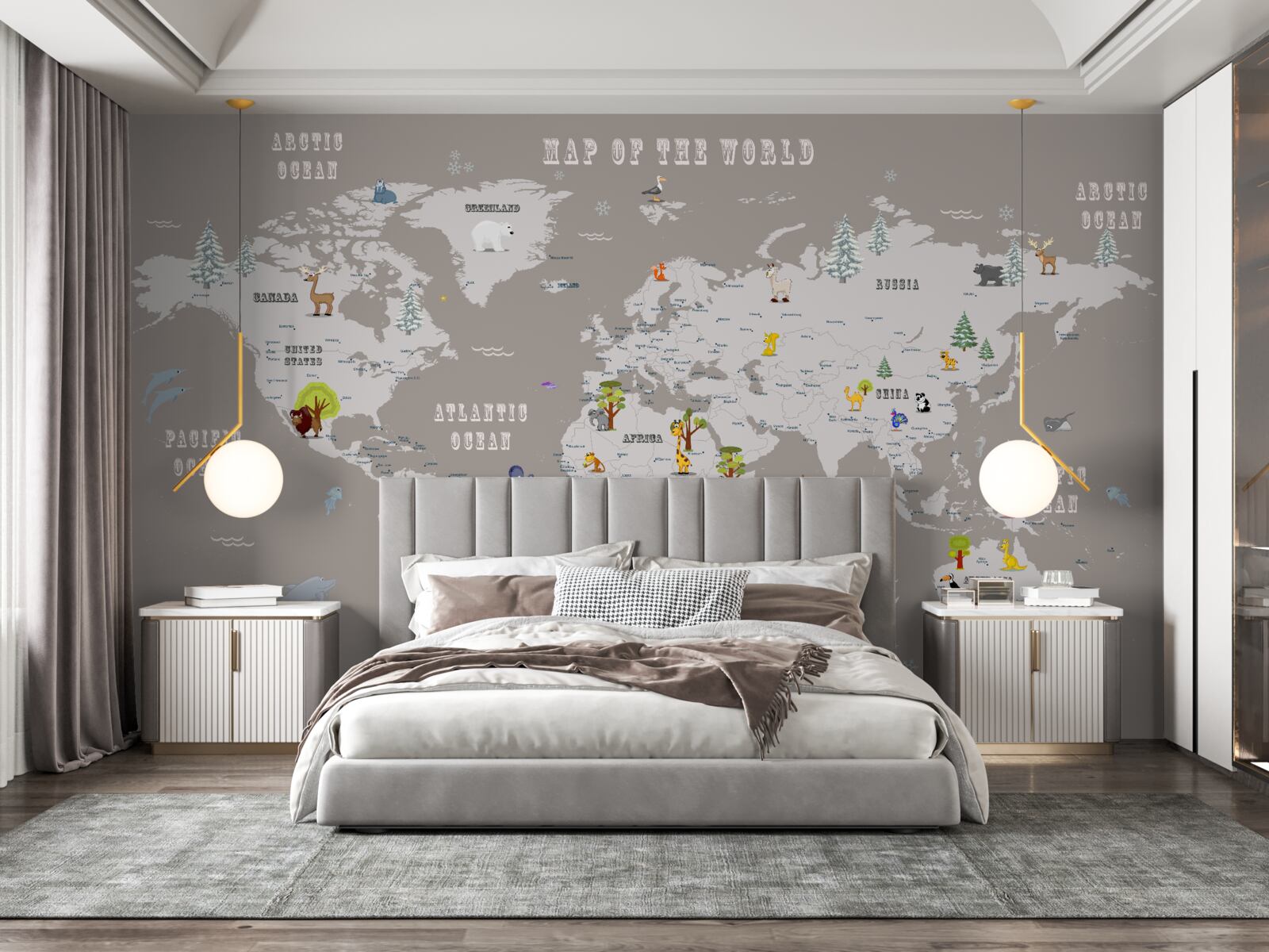 Fototapeta zvierat v geografickom atlase planéty