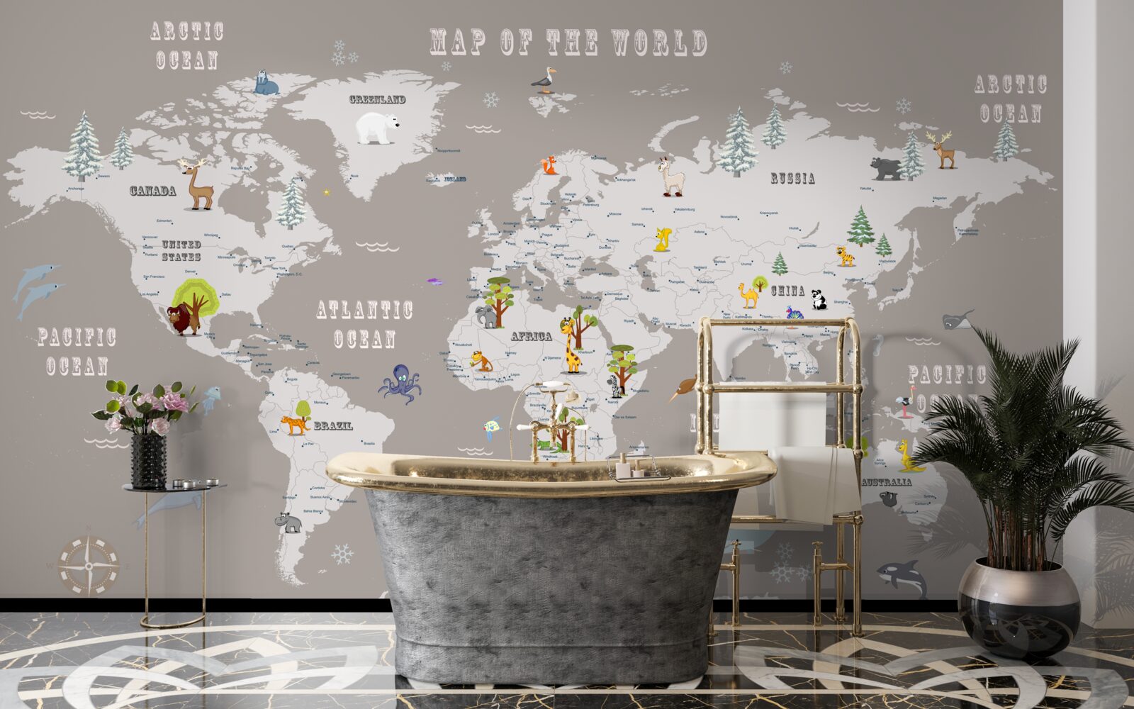 Fototapeta zvierat v geografickom atlase planéty