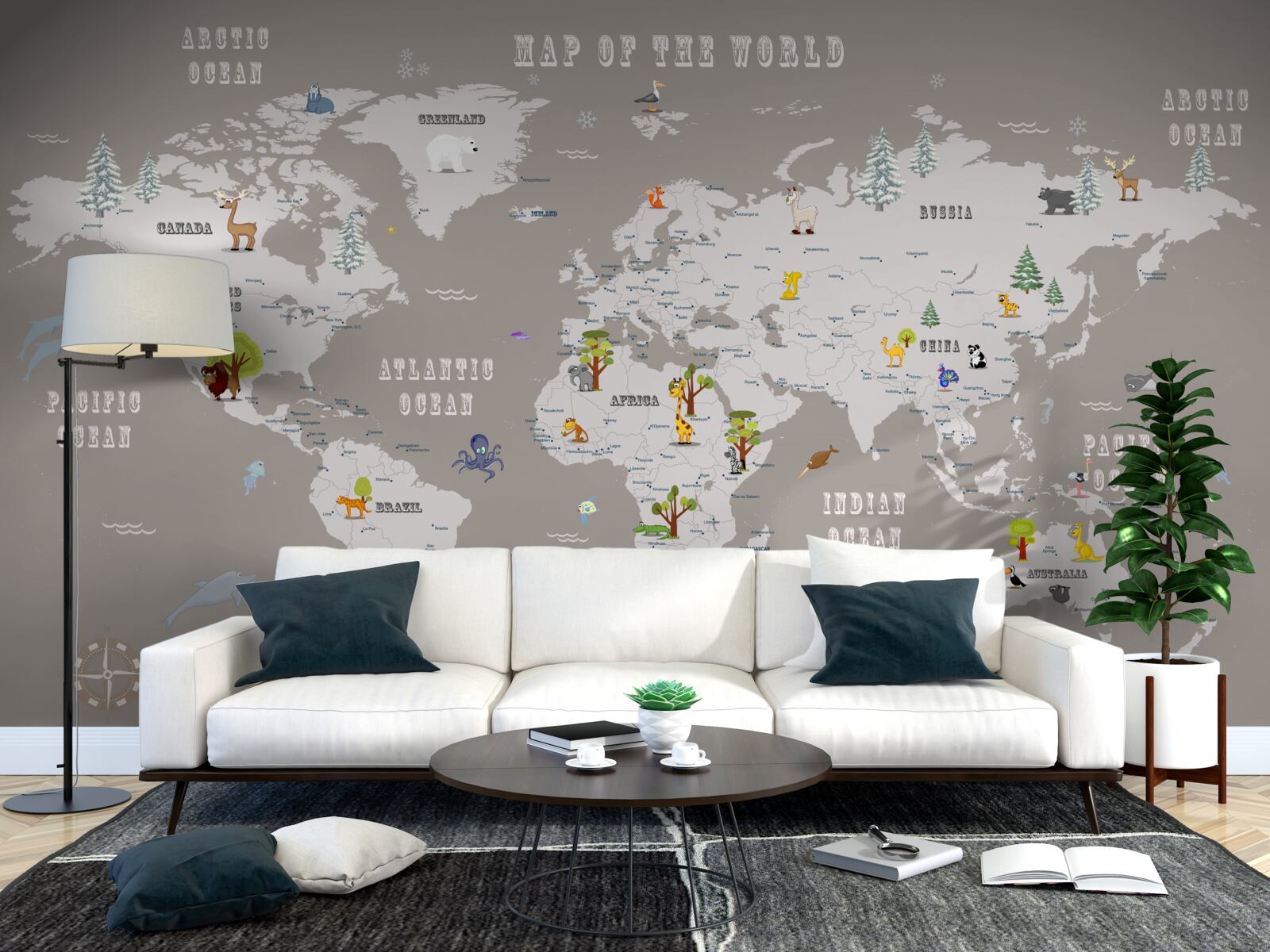 Fototapeta zvierat v geografickom atlase planéty