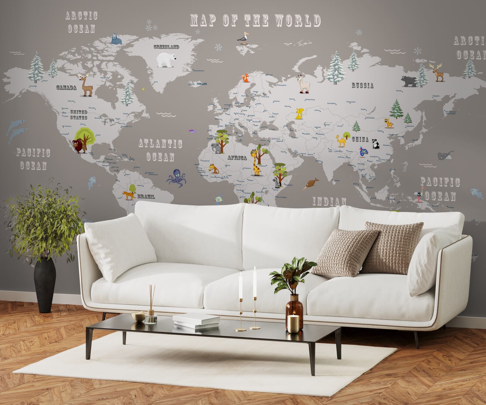 Fototapeta zvierat v geografickom atlase planéty