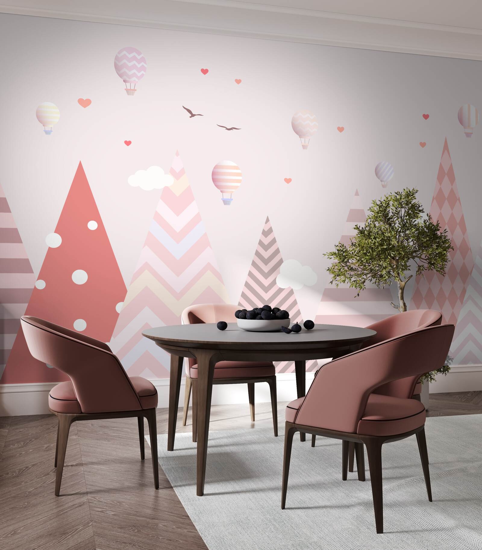 Fototapeta ružové hory zdobené balónmi