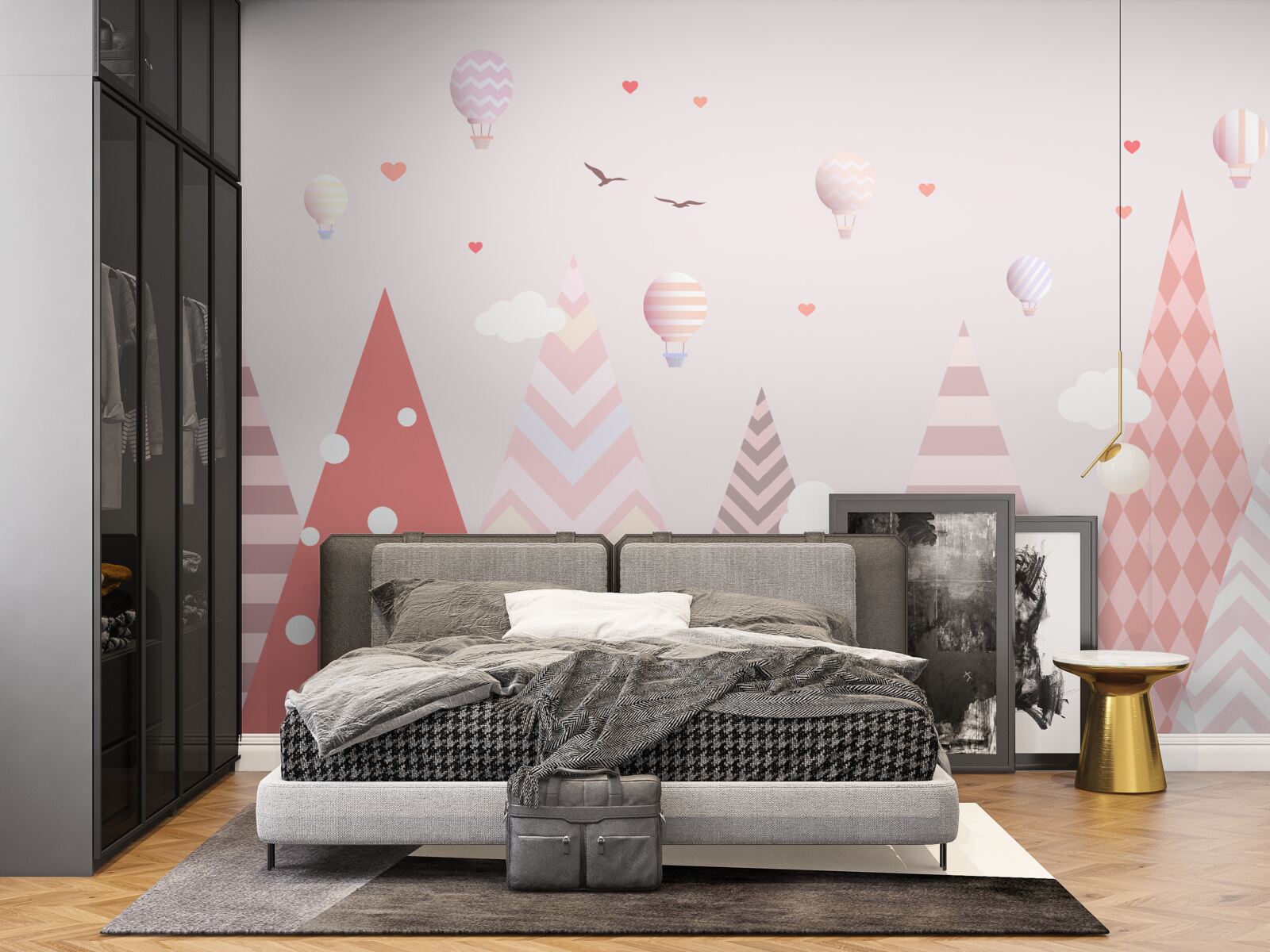 Fototapeta ružové hory zdobené balónmi