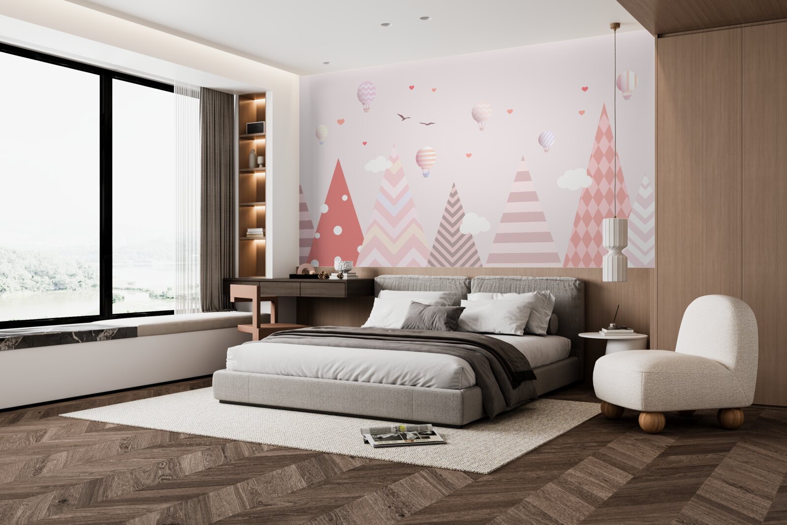 Fototapeta ružové hory zdobené balónmi