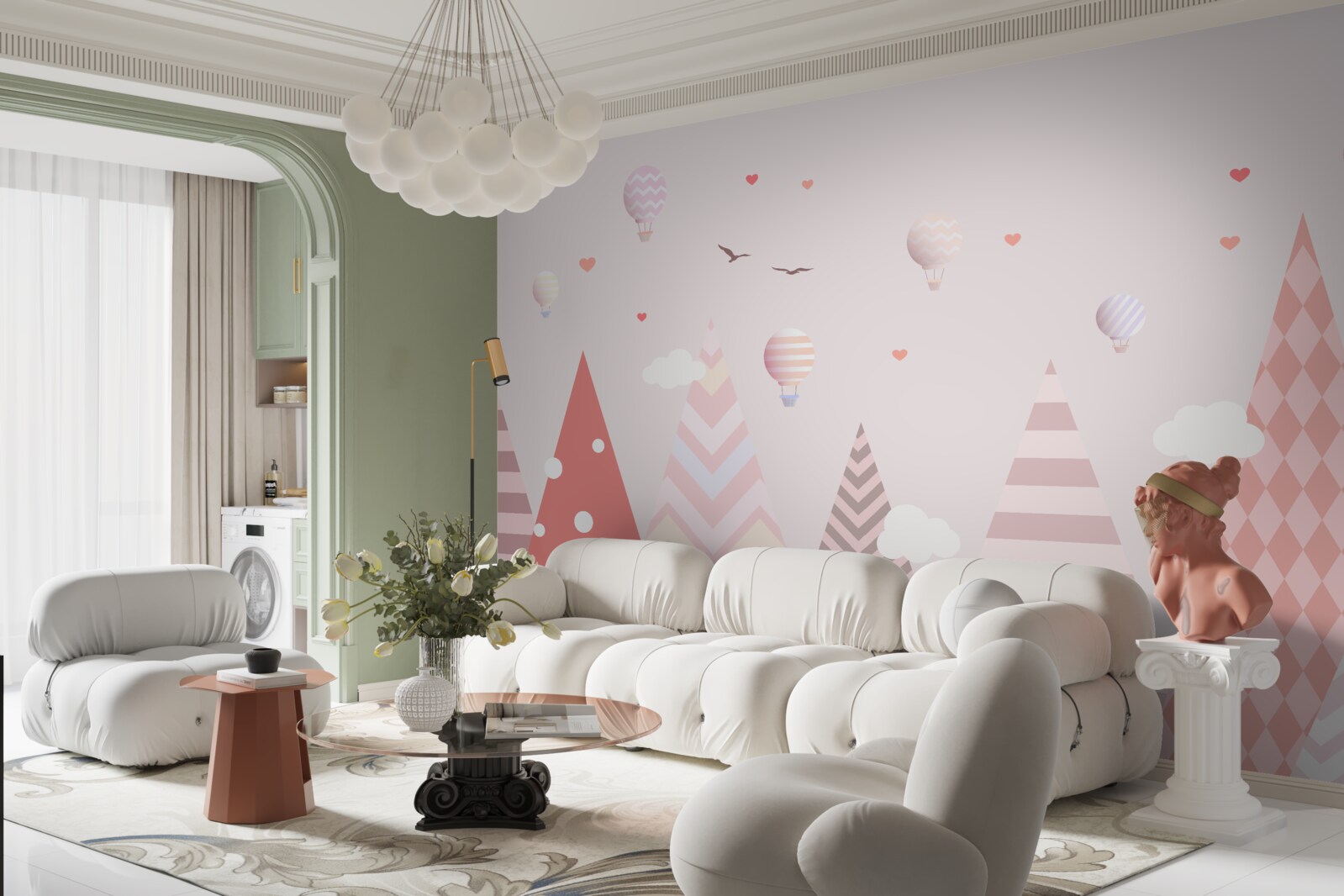 Fototapeta ružové hory zdobené balónmi