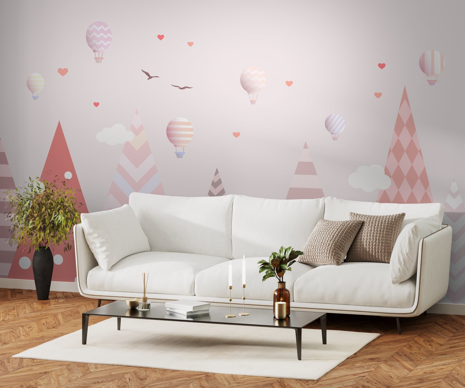 Fototapeta ružové hory zdobené balónmi