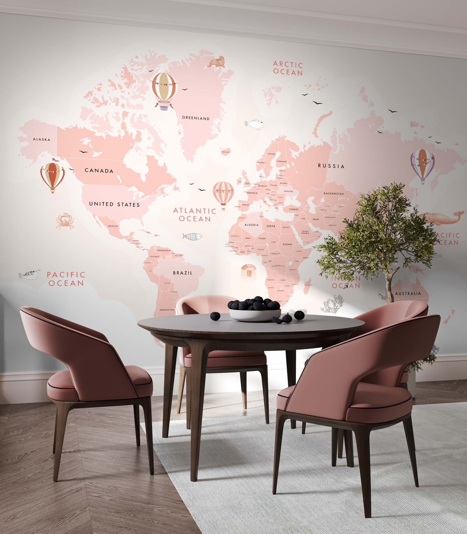 Fototapeta atlas planét prezentovaný v ružovej farebnej palete