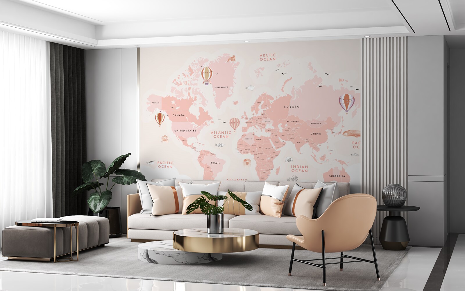 Fototapeta atlas planét prezentovaný v ružovej farebnej palete