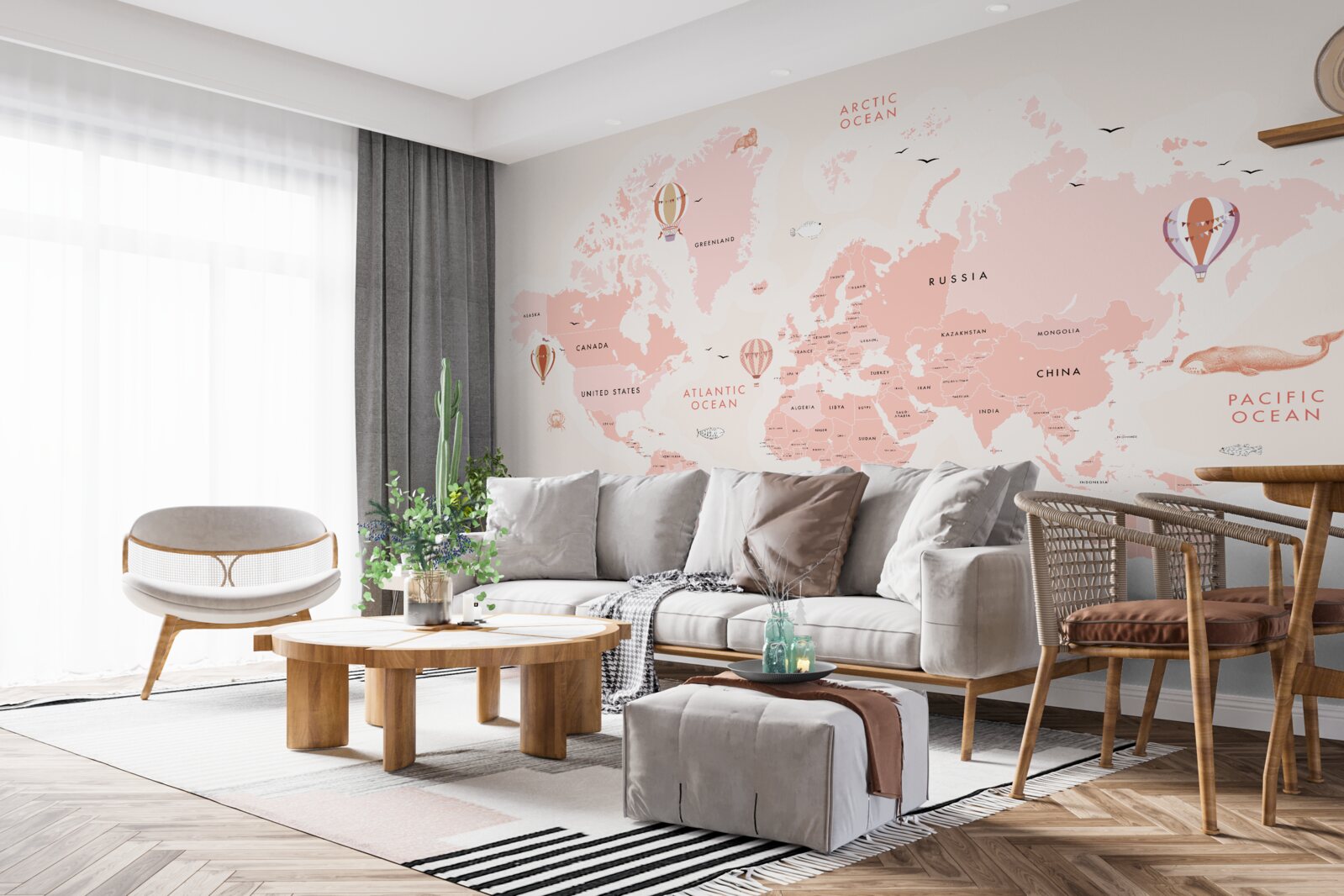 Fototapeta atlas planét prezentovaný v ružovej farebnej palete