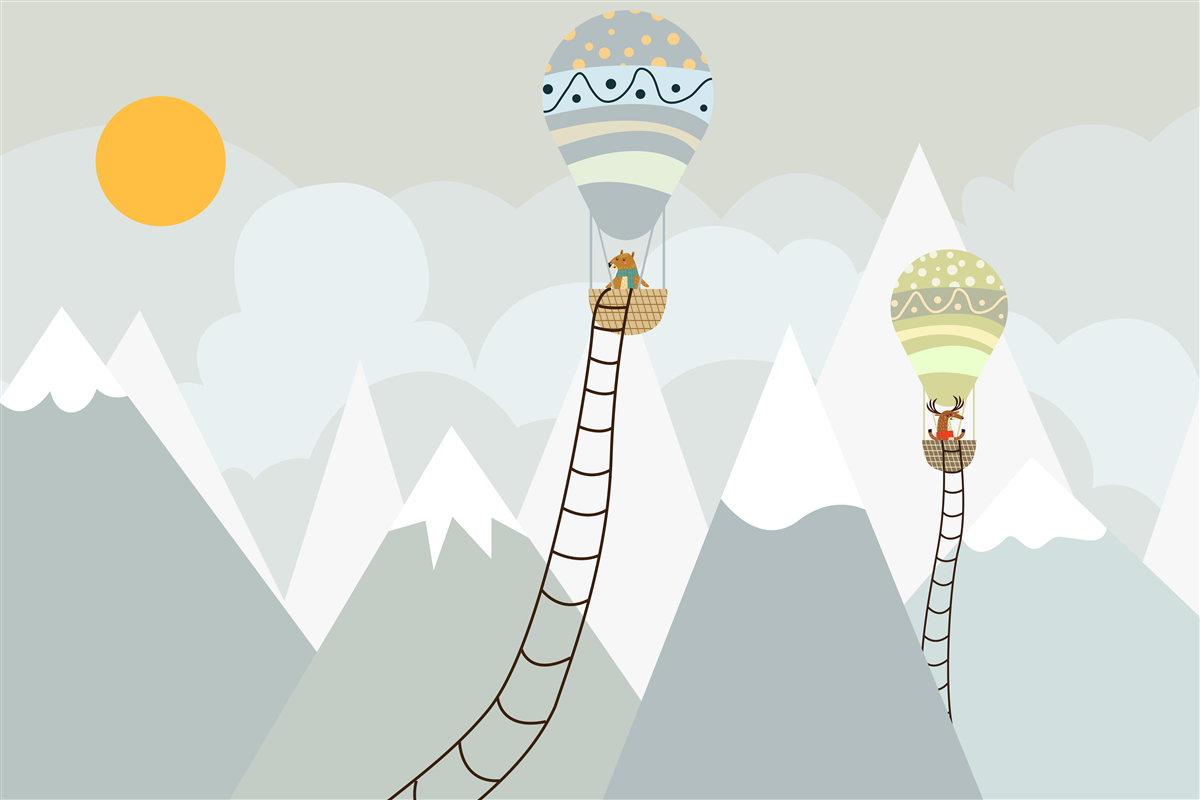 Fototapeta biologické bytosti zabalené v balónoch obklopené horami