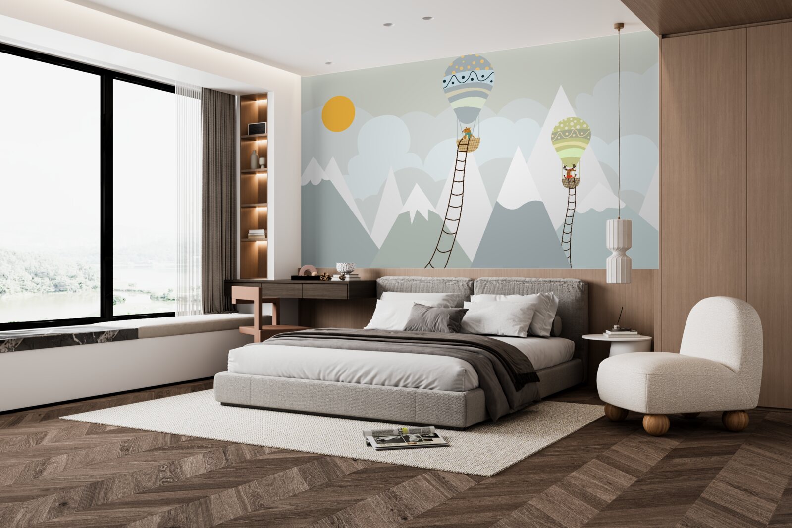 Fototapeta biologické bytosti zabalené v balónoch obklopené horami