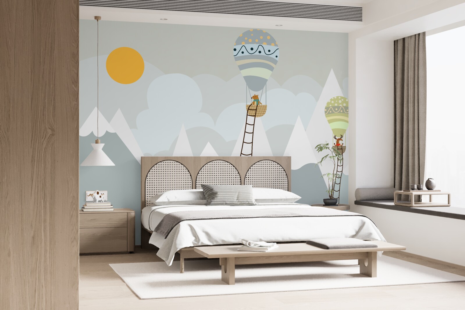 Fototapeta biologické bytosti zabalené v balónoch obklopené horami