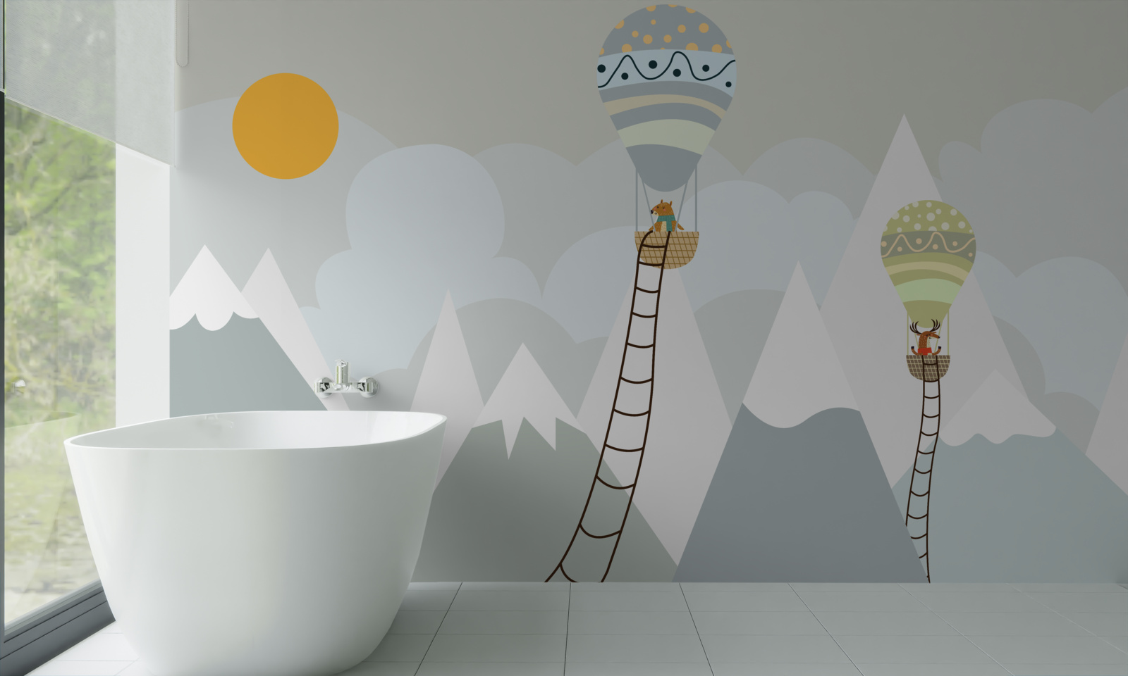 Fototapeta biologické bytosti zabalené v balónoch obklopené horami