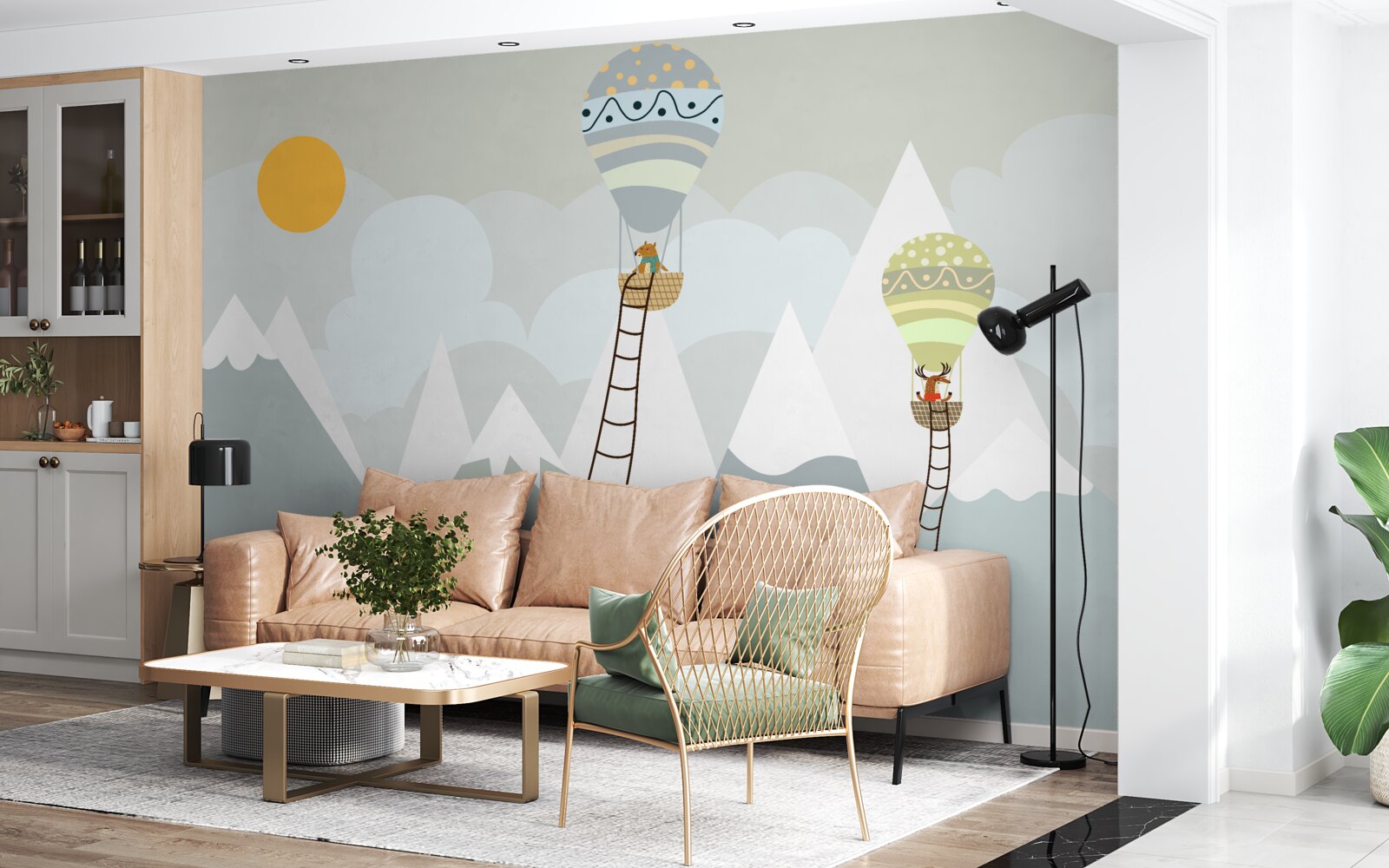 Fototapeta biologické bytosti zabalené v balónoch obklopené horami