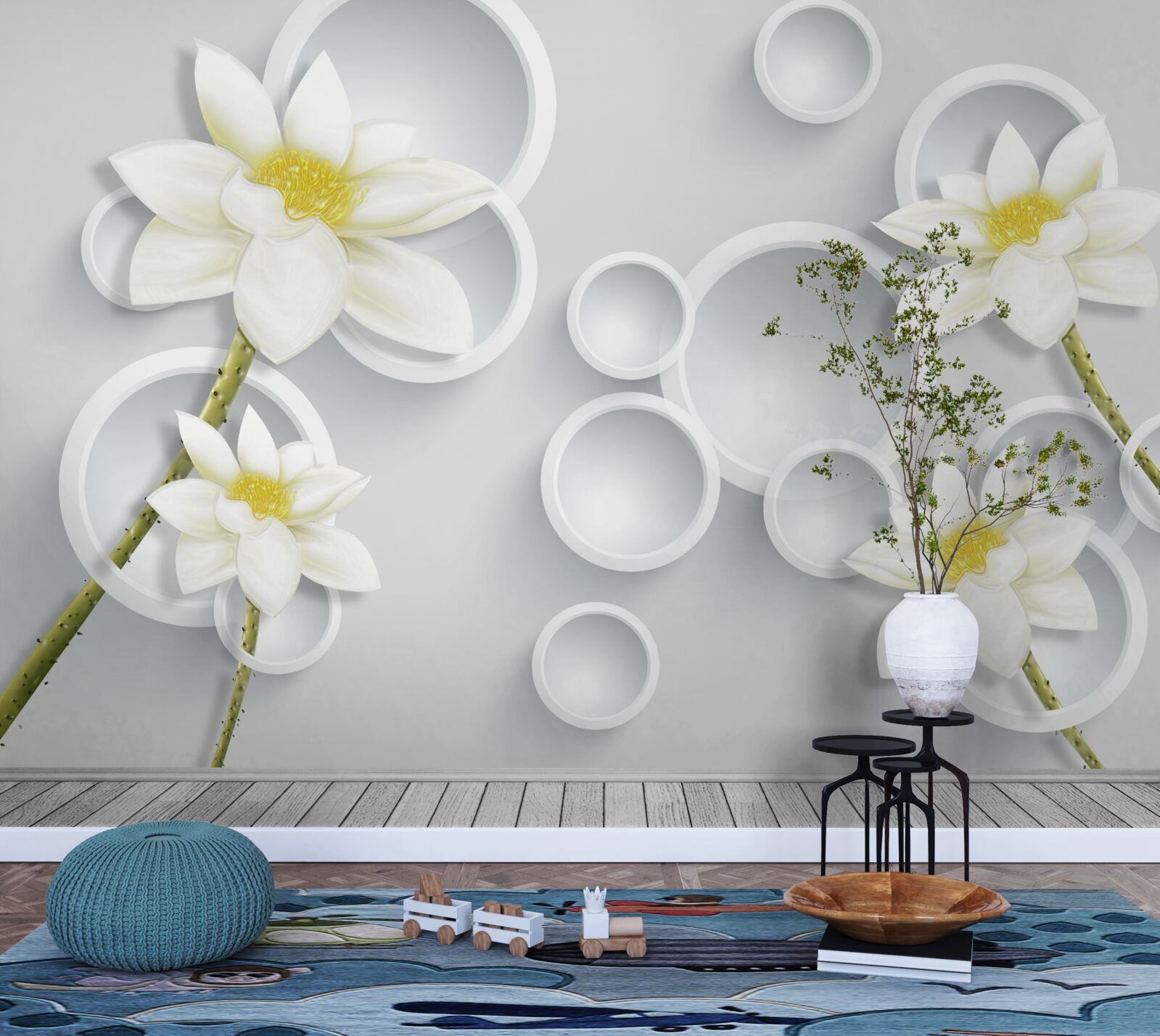 Fototapeta kvety sú biele so žltými stredmi