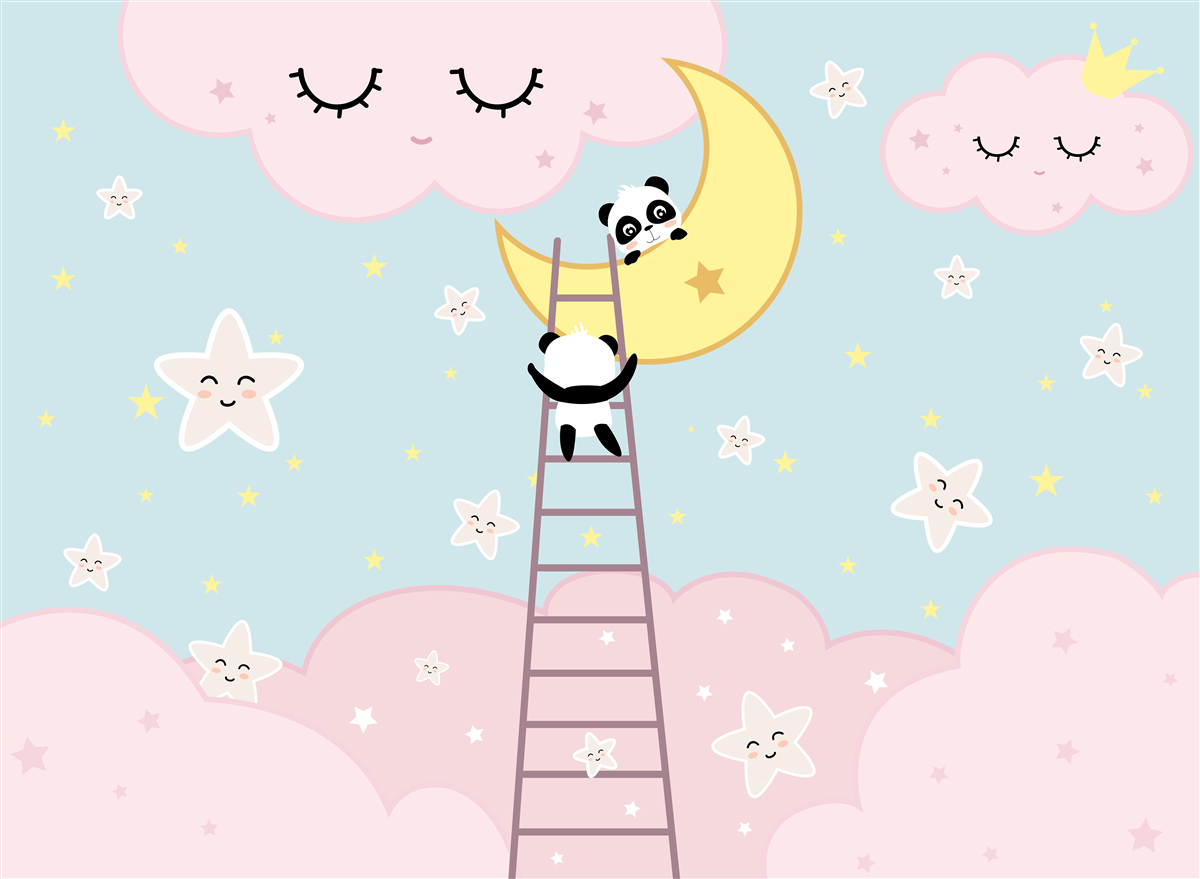Fototapeta pandy vyliezajú na Mesiac po rebríku