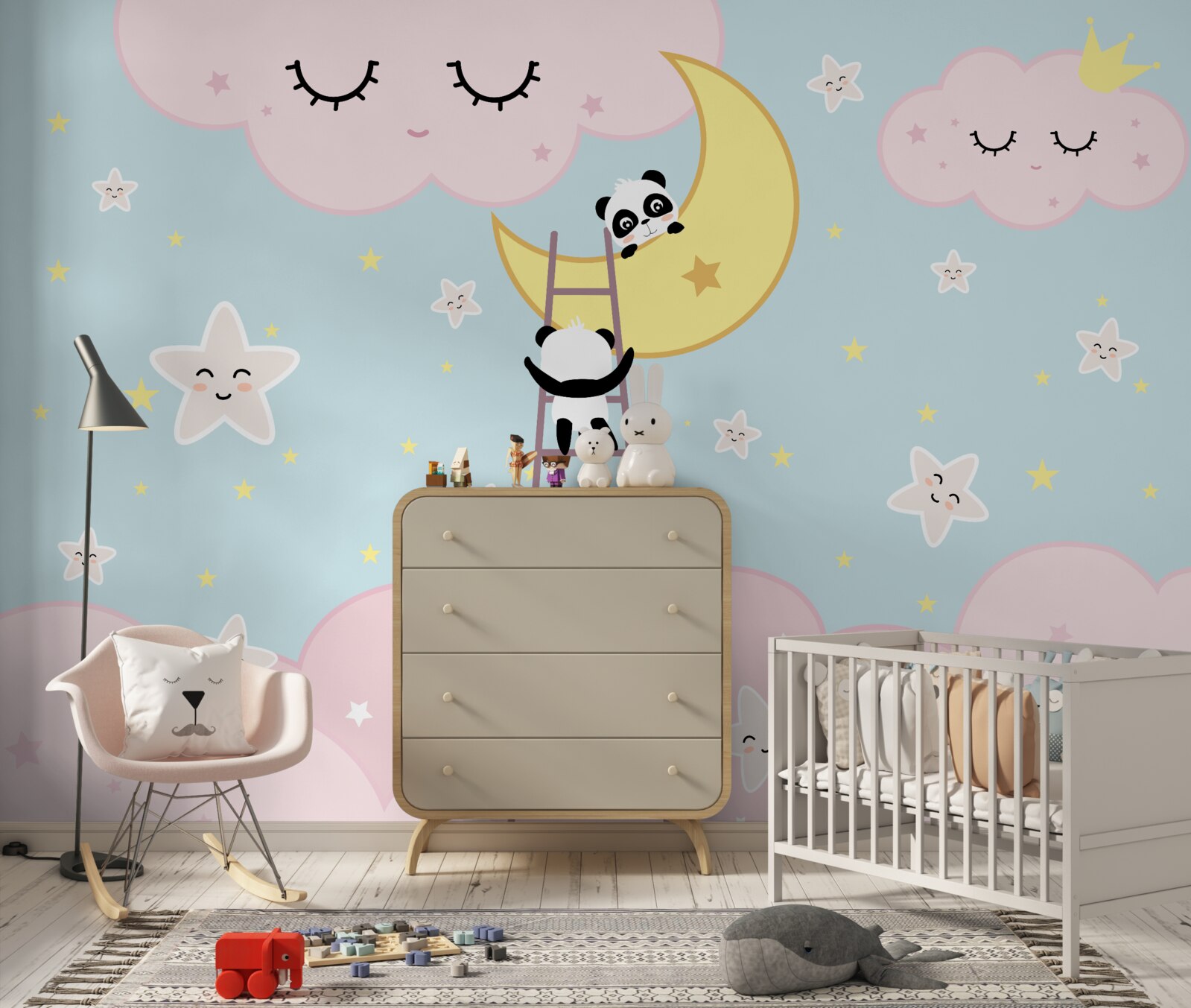 Fototapeta pandy vyliezajú na Mesiac po rebríku