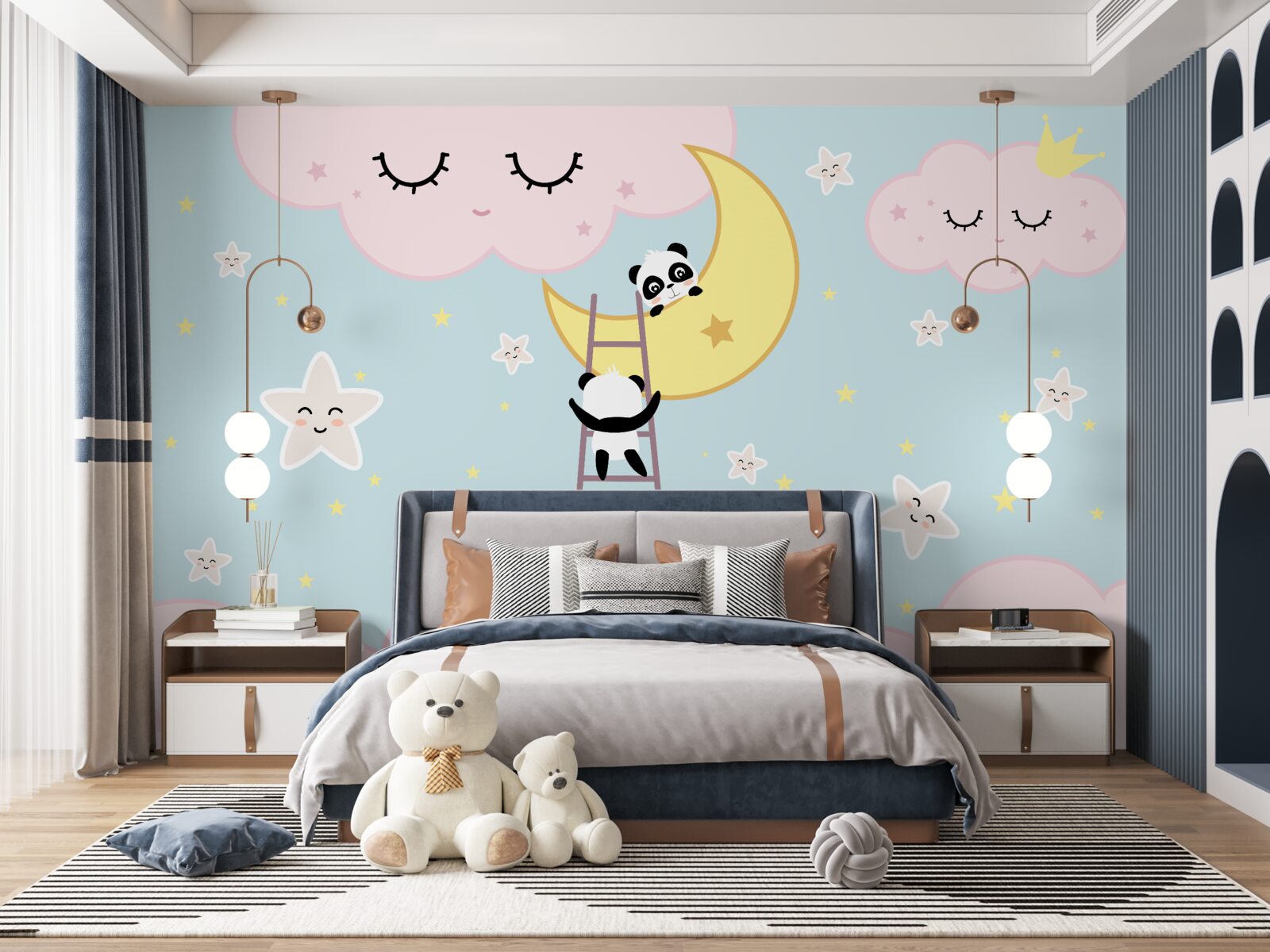 Fototapeta pandy vyliezajú na Mesiac po rebríku