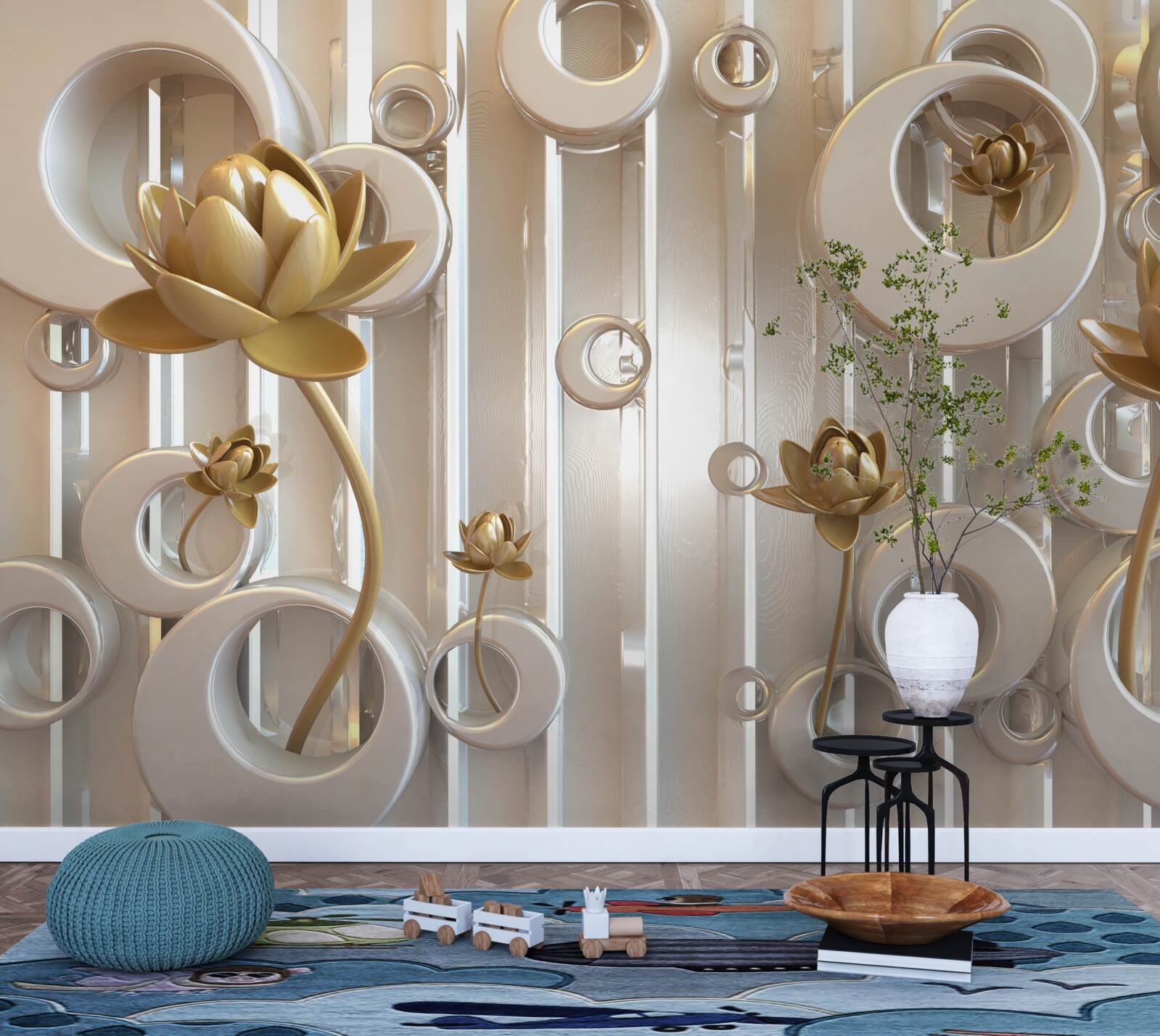 Fototapeta zlaté kvety a mesačné gule