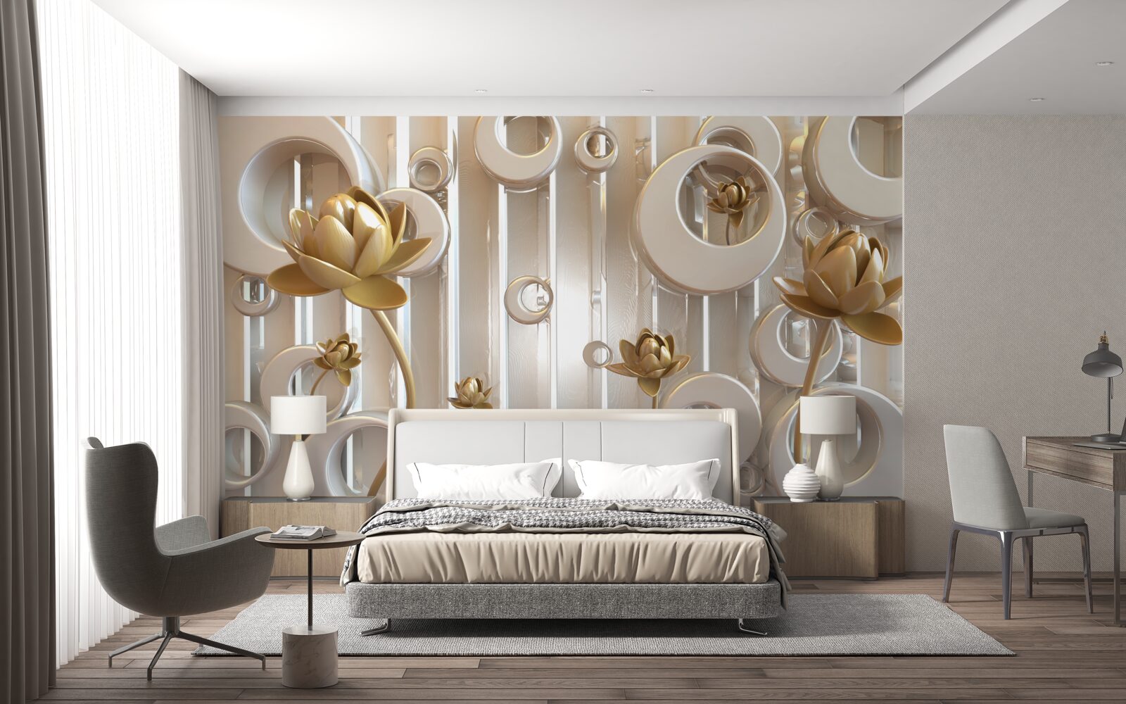 Fototapeta zlaté kvety a mesačné gule