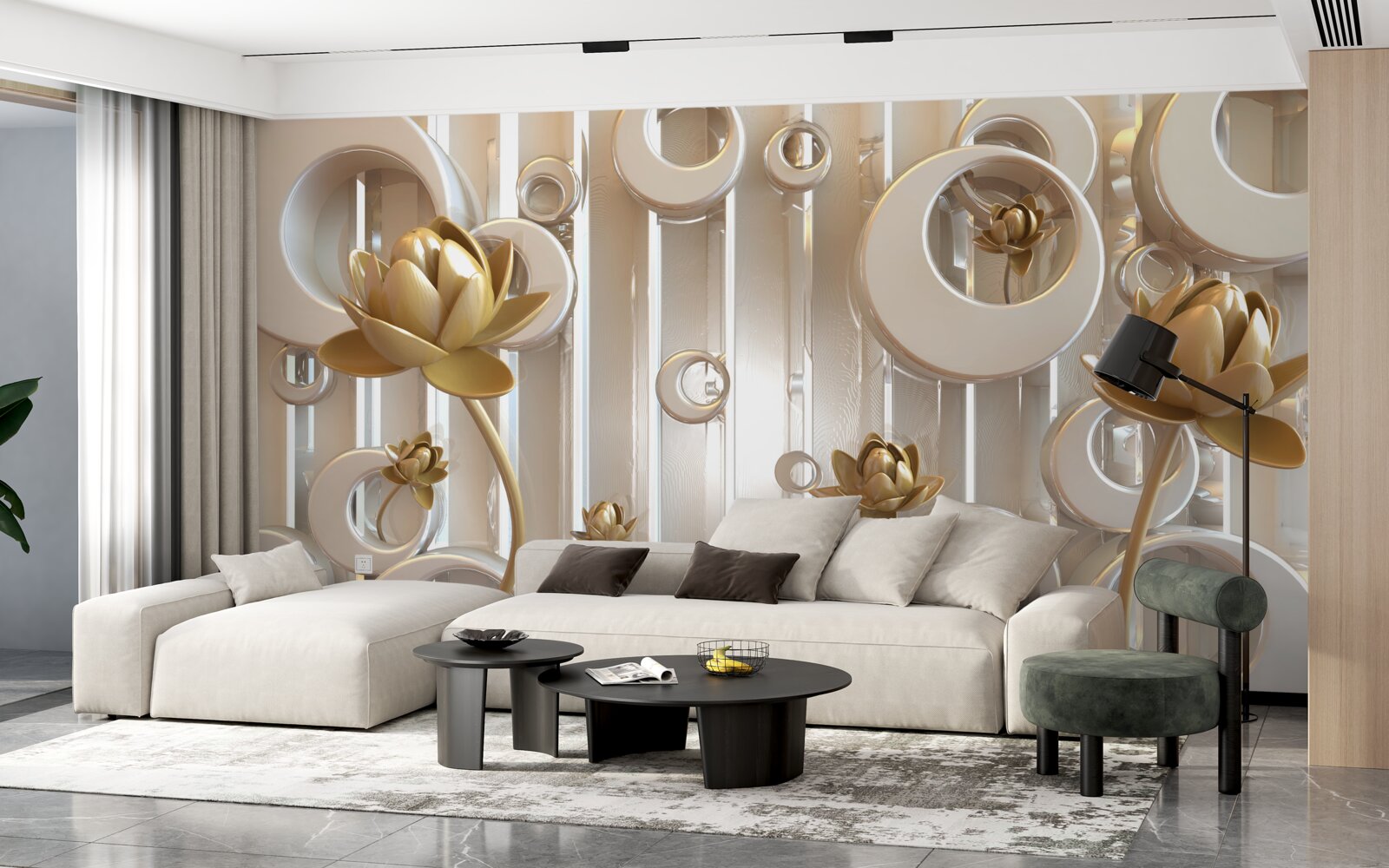 Fototapeta zlaté kvety a mesačné gule