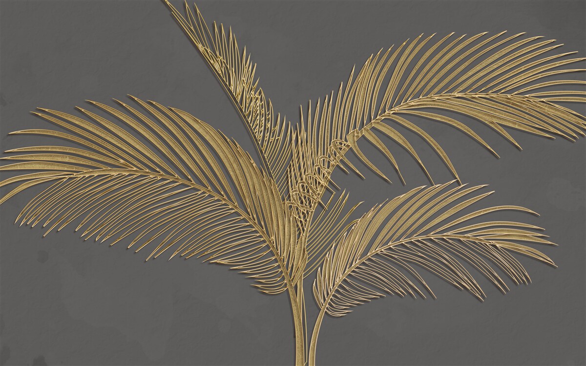 Fototapeta hnedé listy s perím na sivom podklade