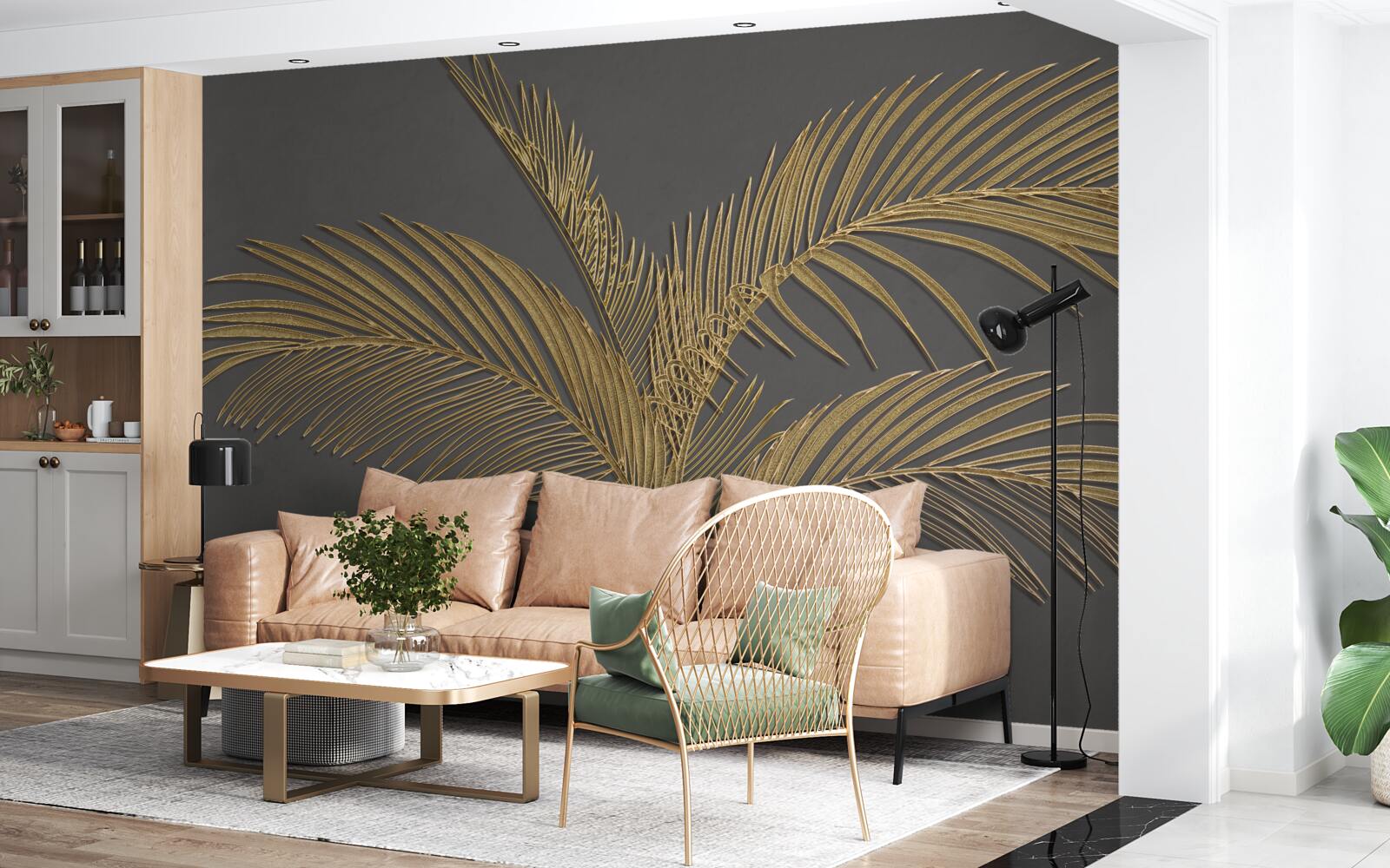 Fototapeta hnedé listy s perím na sivom podklade