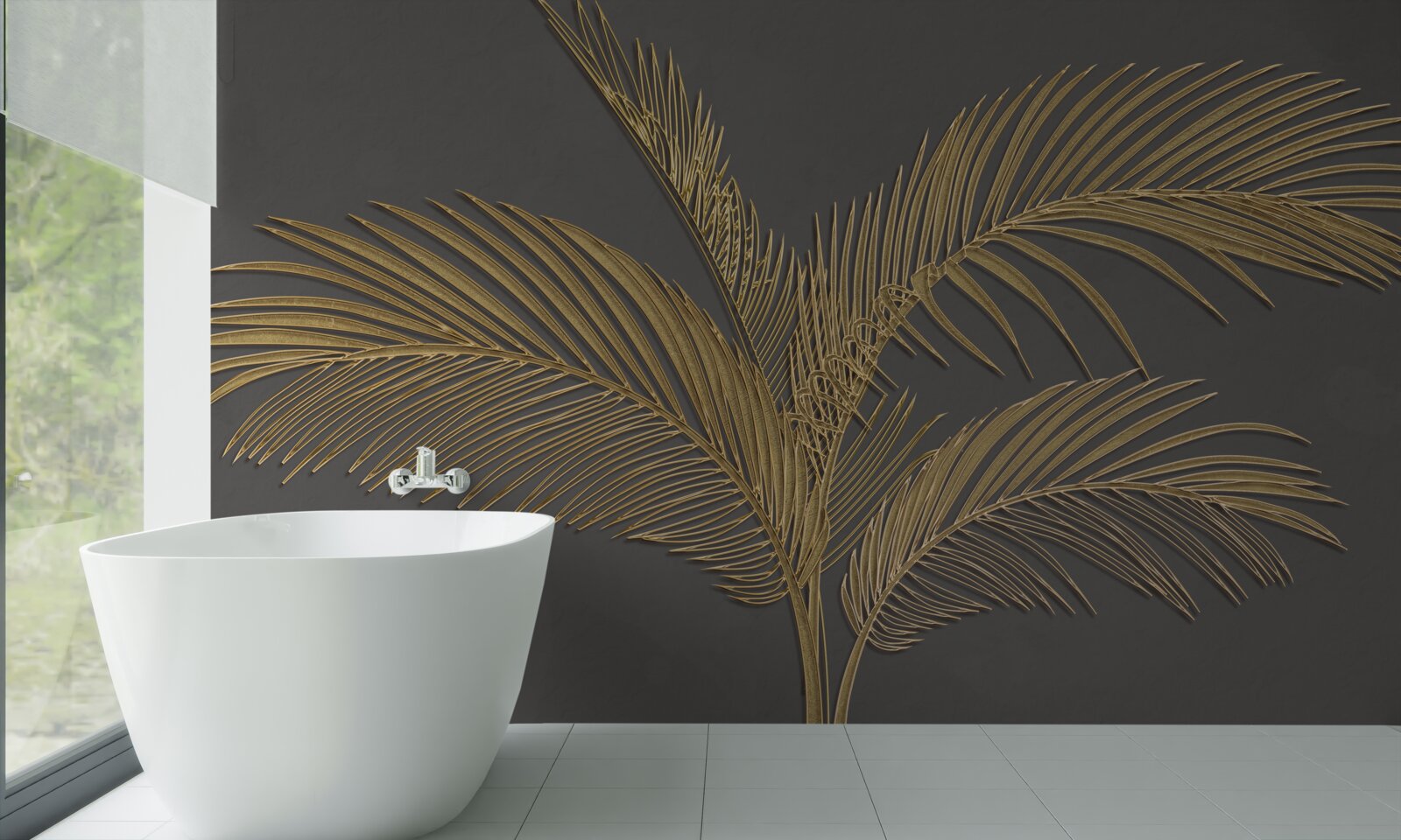 Fototapeta hnedé listy s perím na sivom podklade