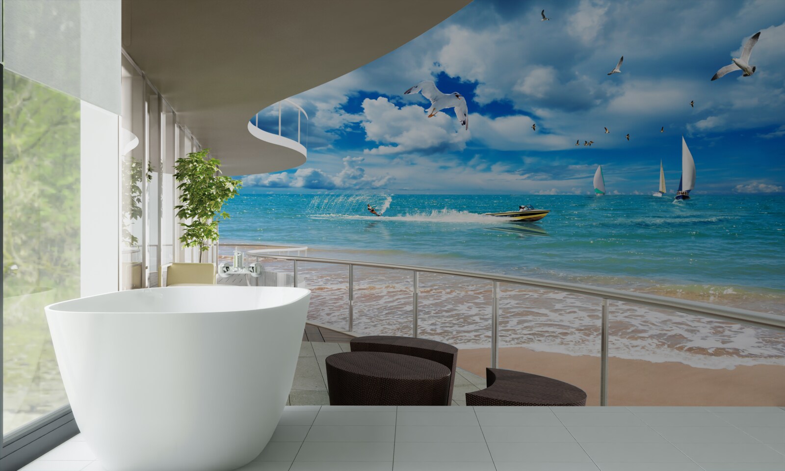 Fototapeta výhľad na more a moderný altánok