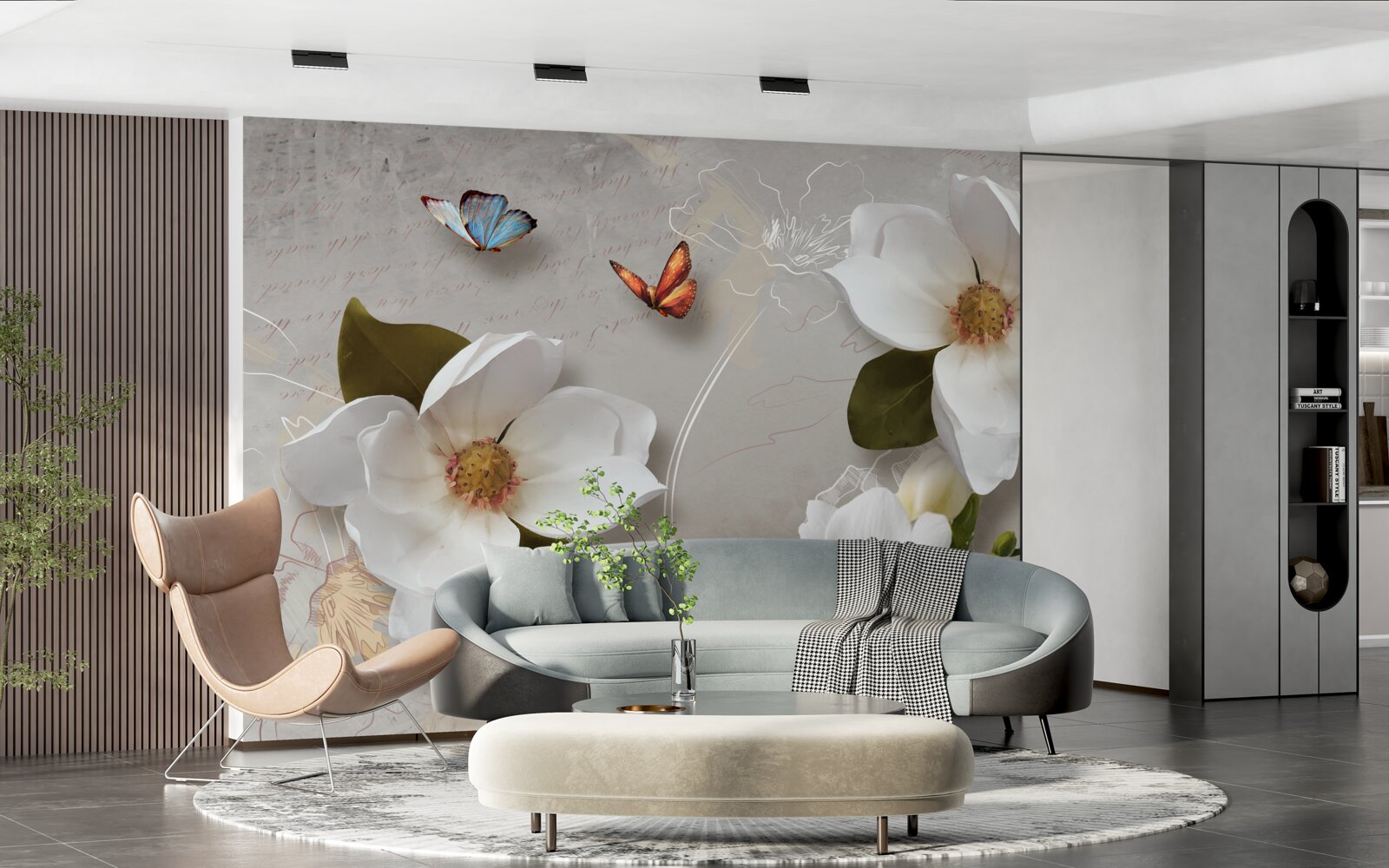 Fototapeta dva motýle poletujú nad snehobielymi kvetmi