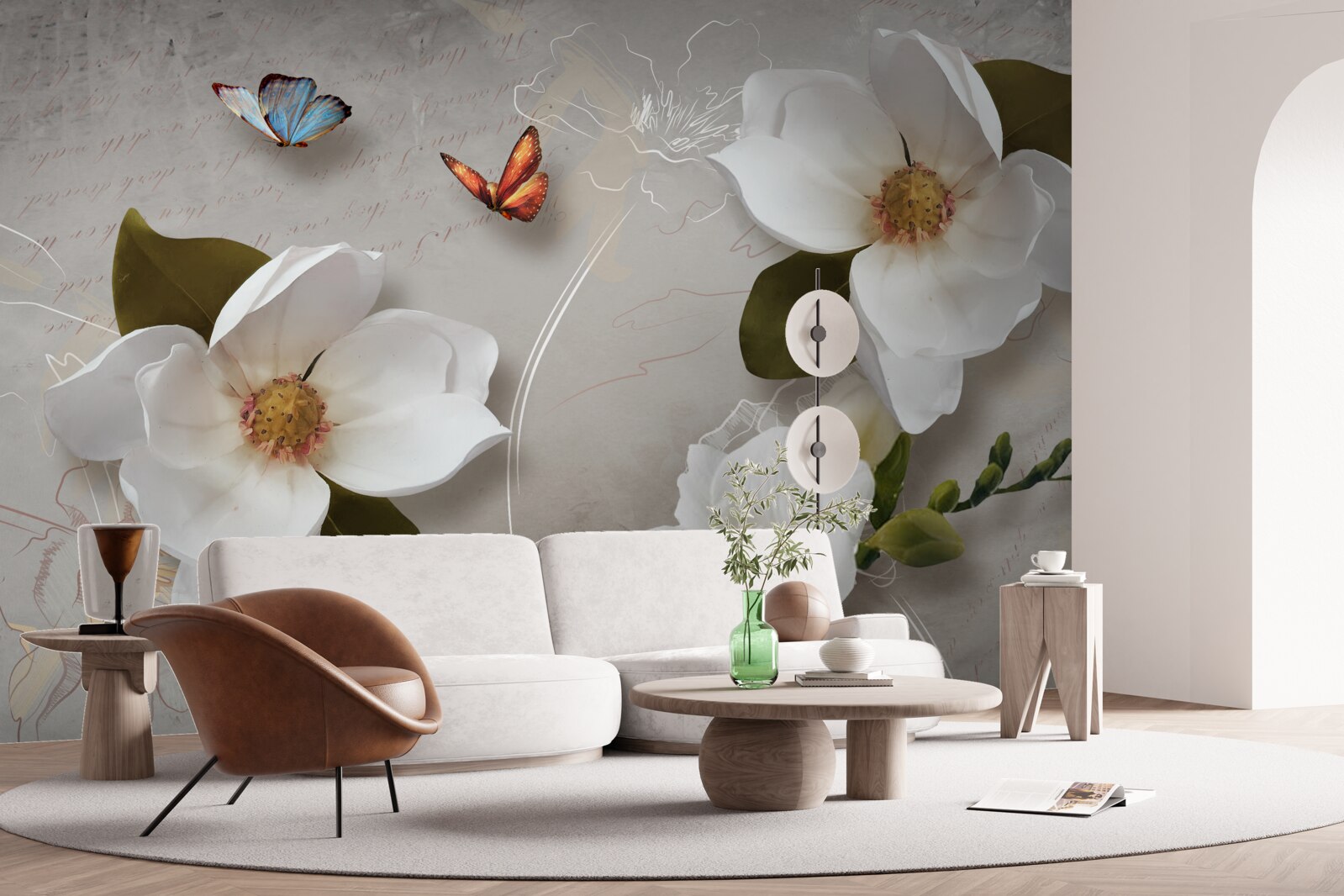 Fototapeta dva motýle poletujú nad snehobielymi kvetmi