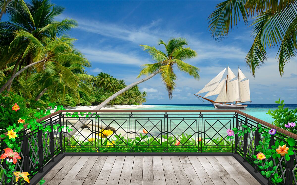 Fototapeta pri mori s balkónom