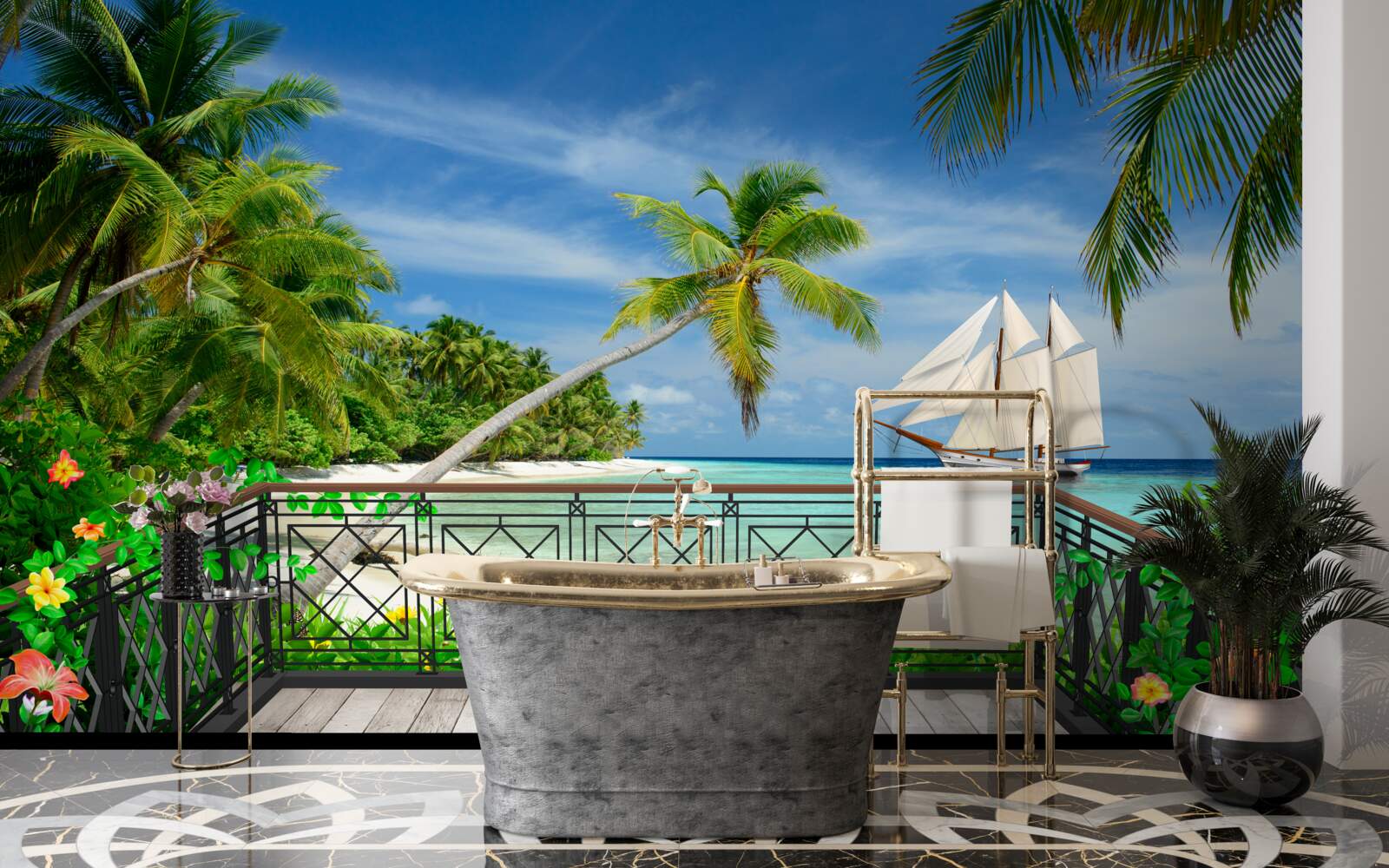 Fototapeta pri mori s balkónom