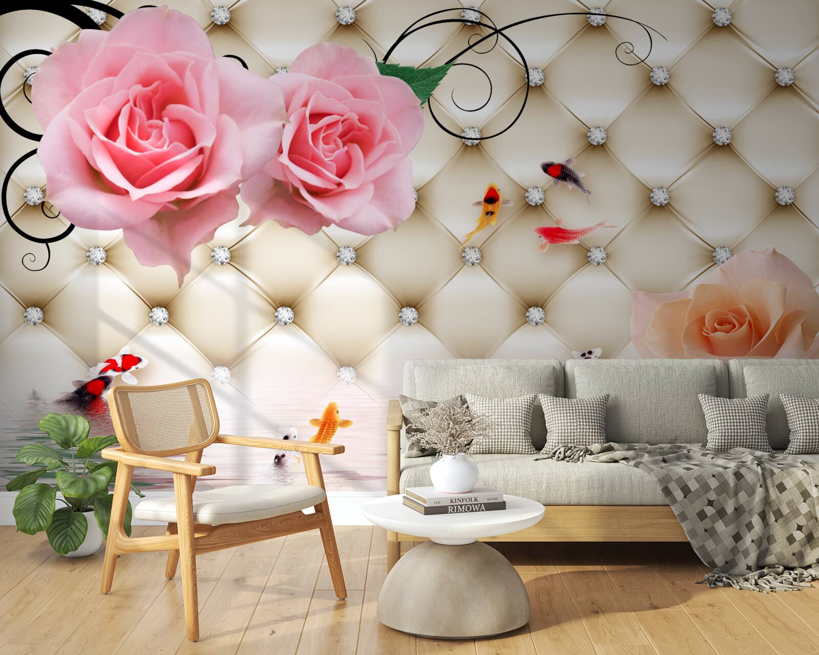 Fototapeta motýle a ruže nad životodarnými prvkami