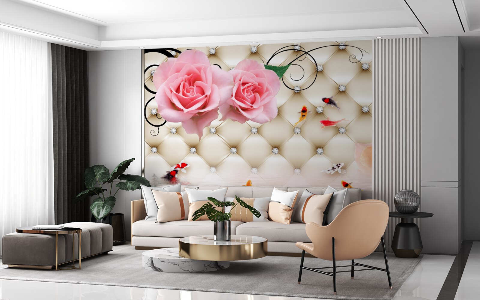 Fototapeta motýle a ruže nad životodarnými prvkami