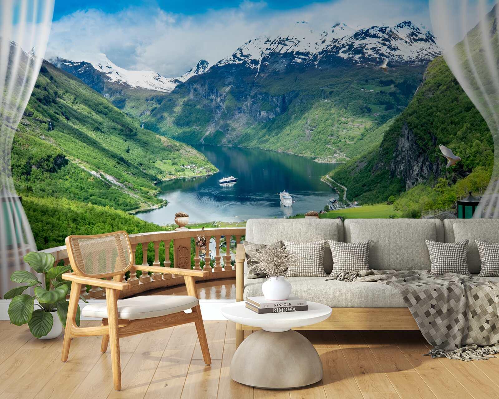 Fototapeta terasa obklopená horami s jazerom