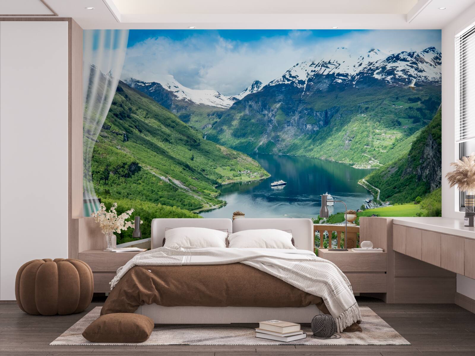 Fototapeta terasa obklopená horami s jazerom