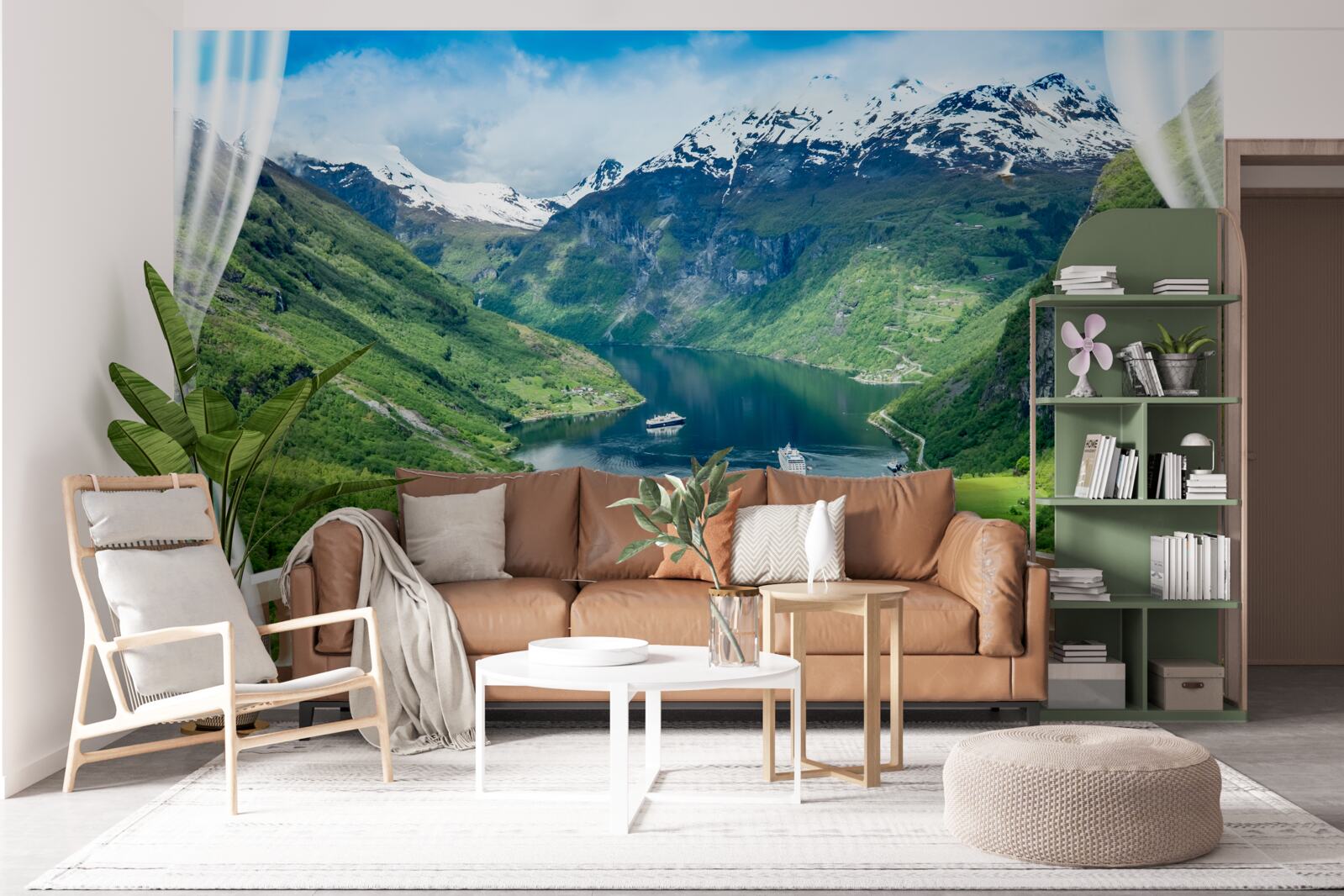 Fototapeta terasa obklopená horami s jazerom