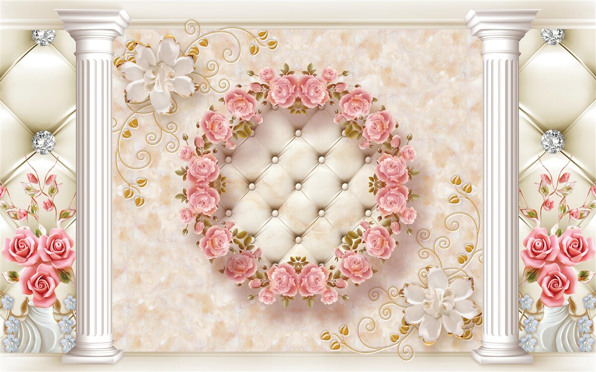 Fototapeta na stene visí veniec z ružových ruží