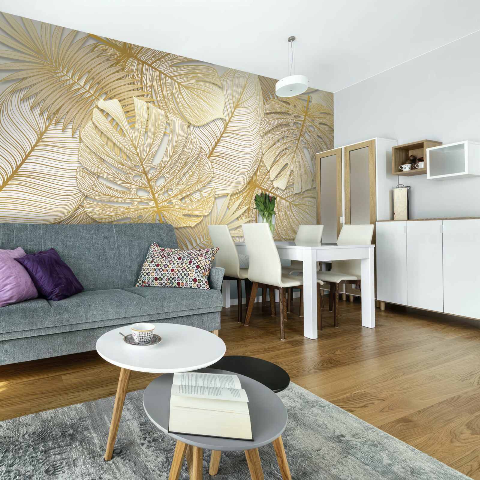 Fototapeta Listy tropického monstera majú zlatú a hnedú farbu