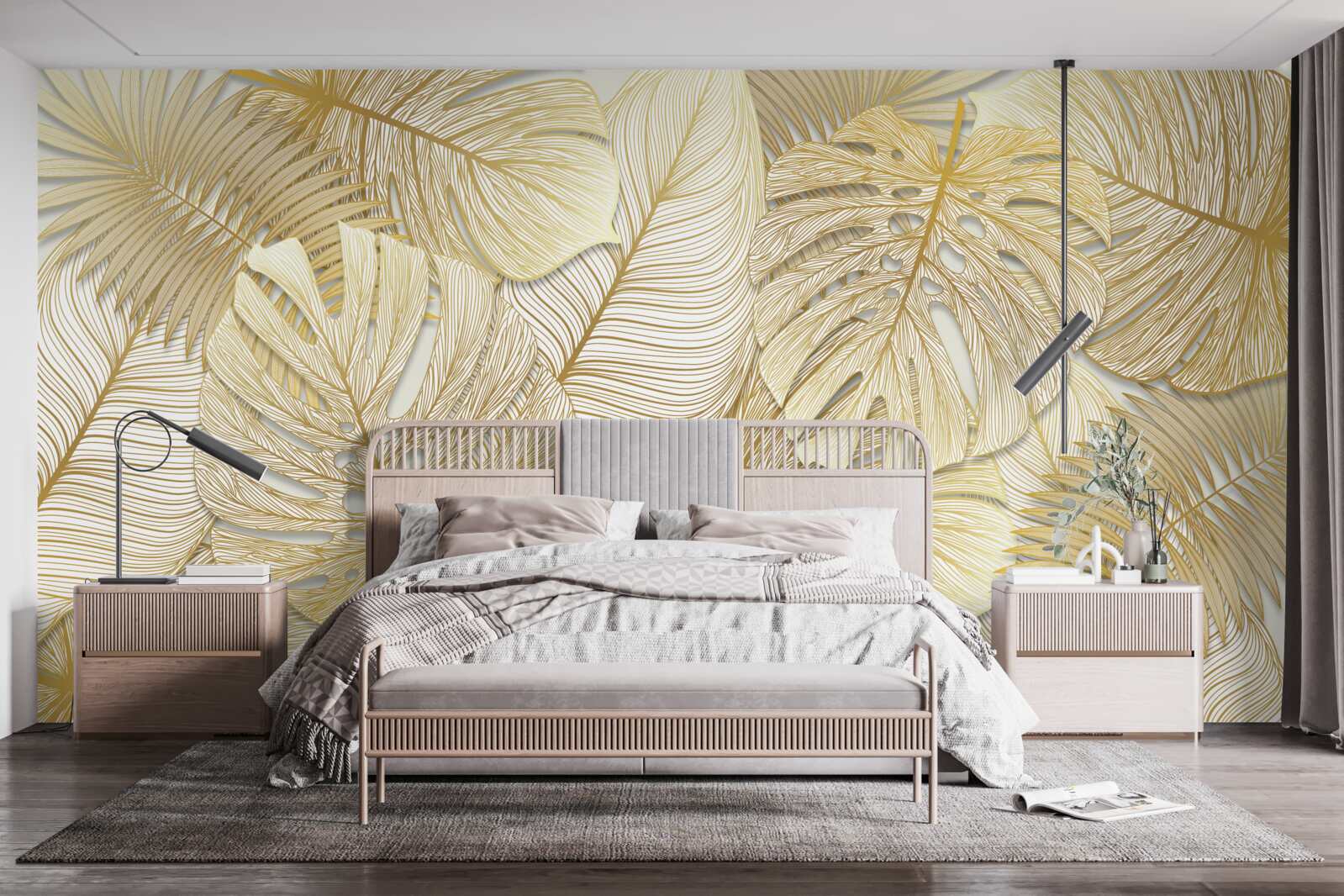 Fototapeta Listy tropického monstera majú zlatú a hnedú farbu