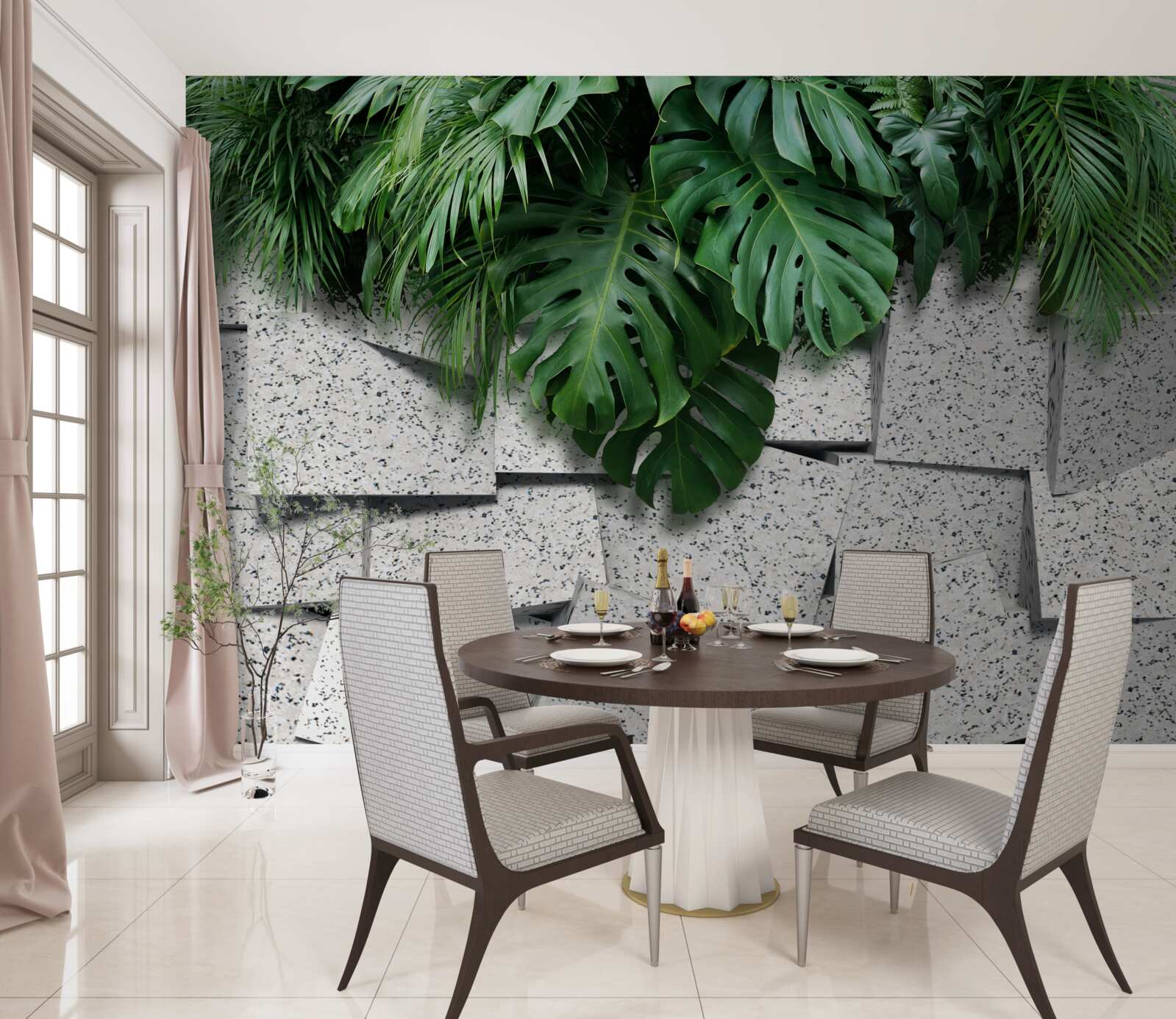 Fototapeta monstera v tropickej atmosfére na sivom pozadí