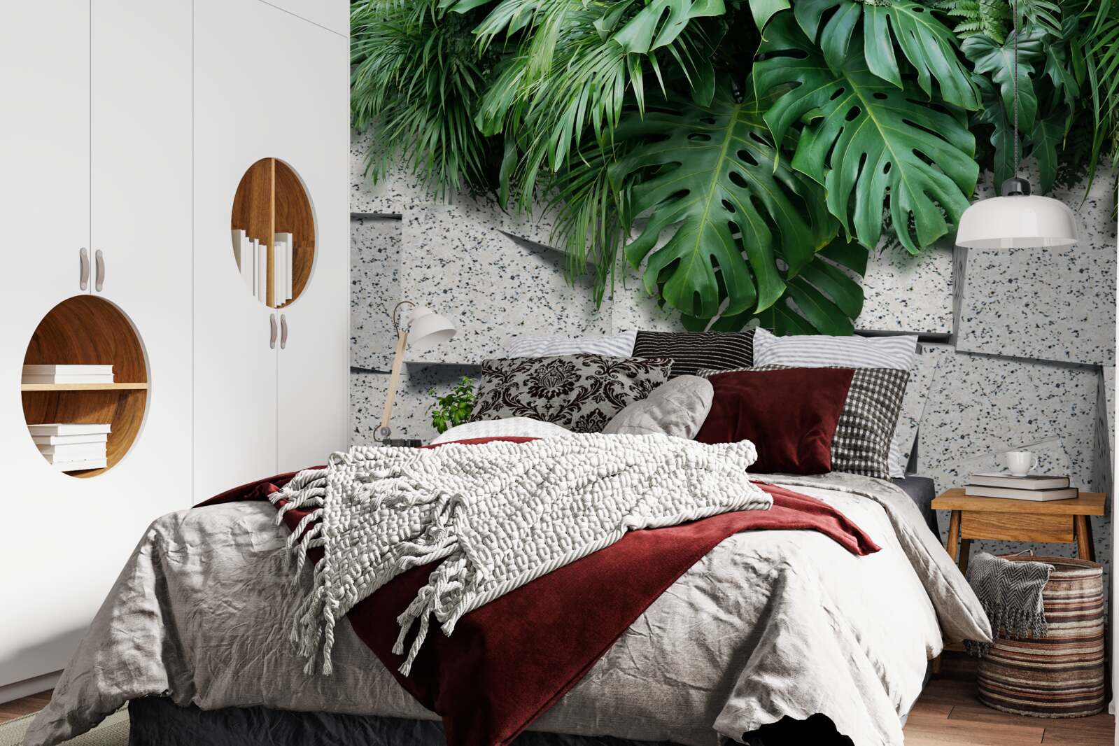 Fototapeta monstera v tropickej atmosfére na sivom pozadí