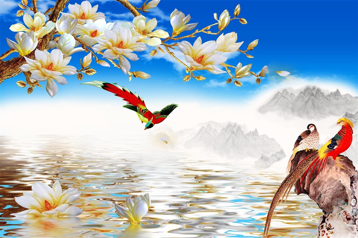 Fototapeta roztomilé vtáky pri rybníku