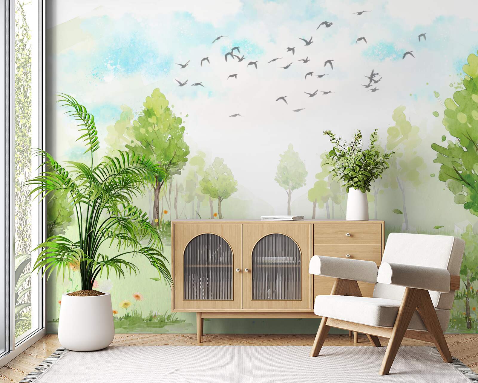 Fototapeta let vtákov medzi stromami