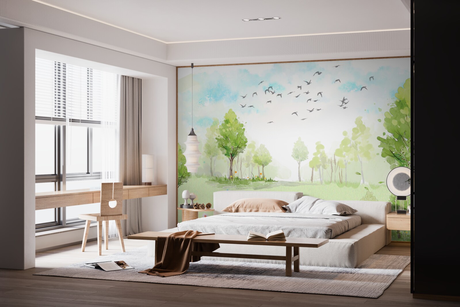 Fototapeta let vtákov medzi stromami