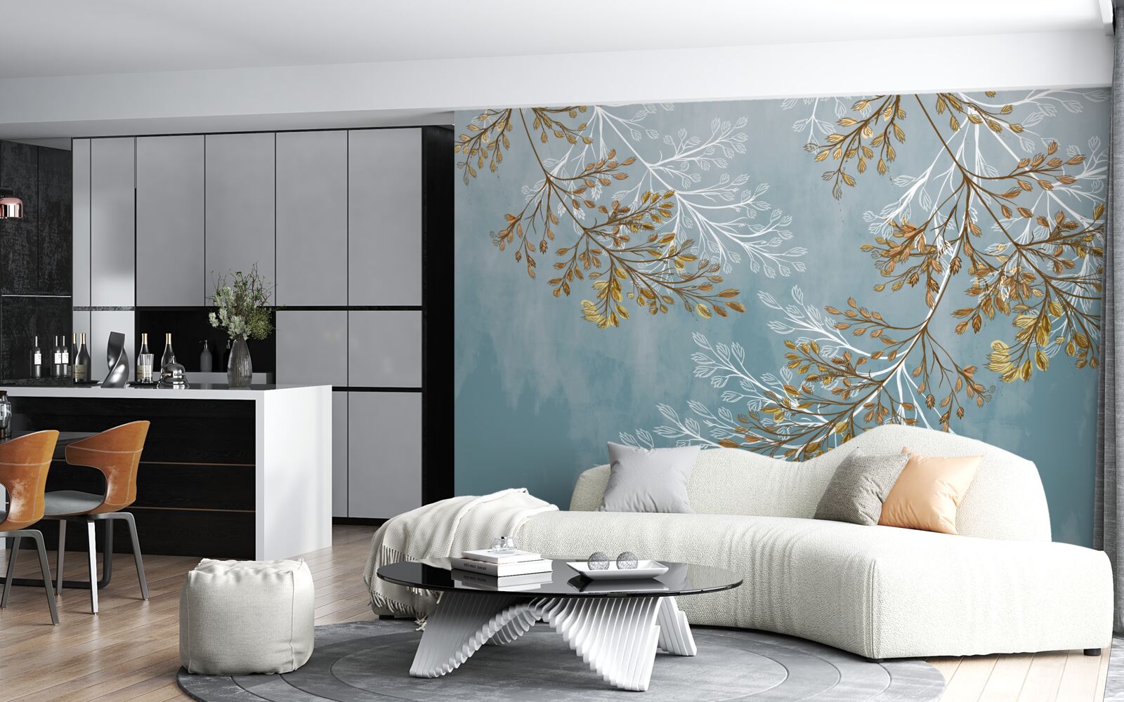 Fototapeta v zime sú konáre posiate zlatými strapcami